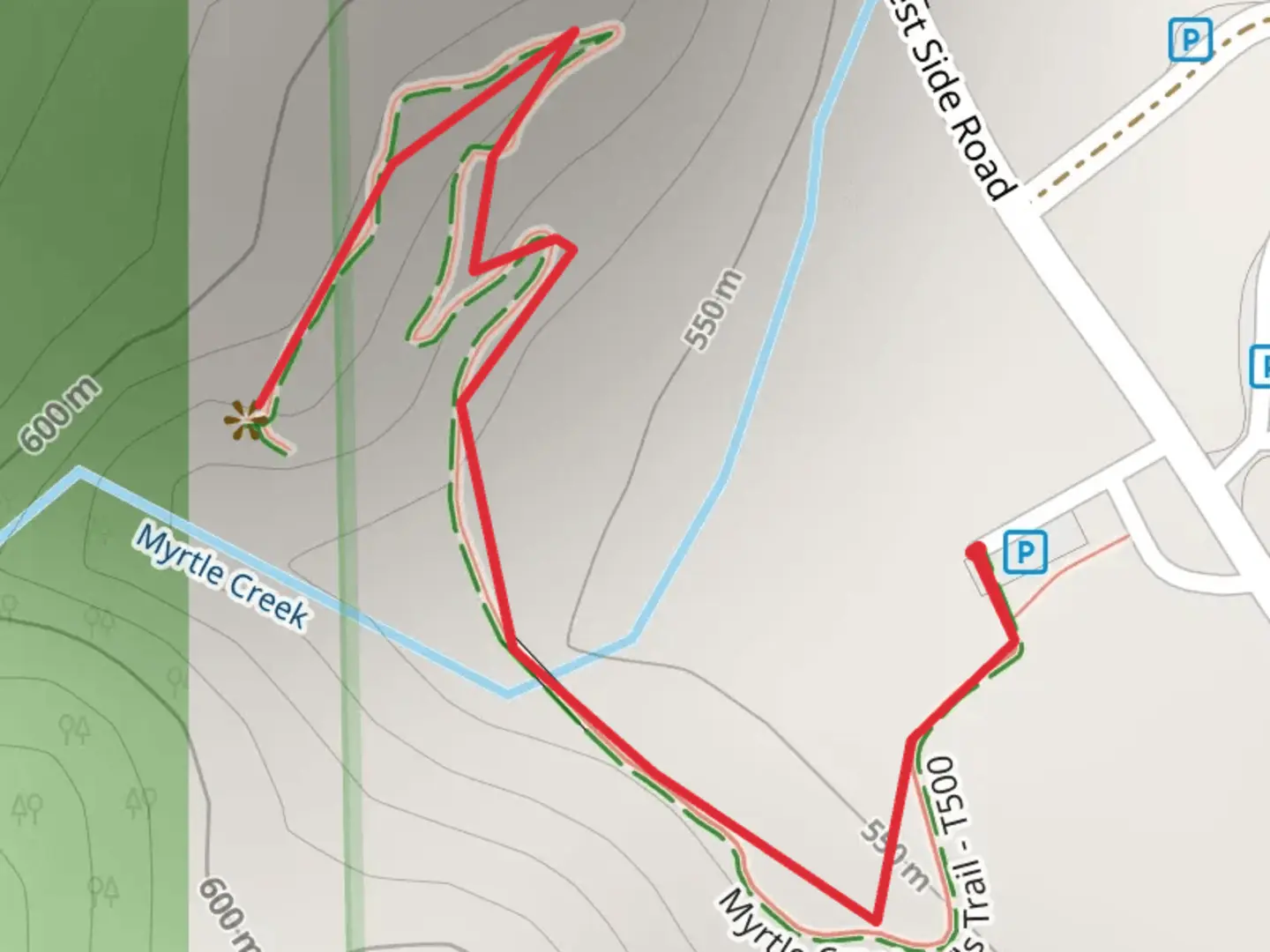 An image depicting the trail Myrtle Creek Walk and its surrounding area.