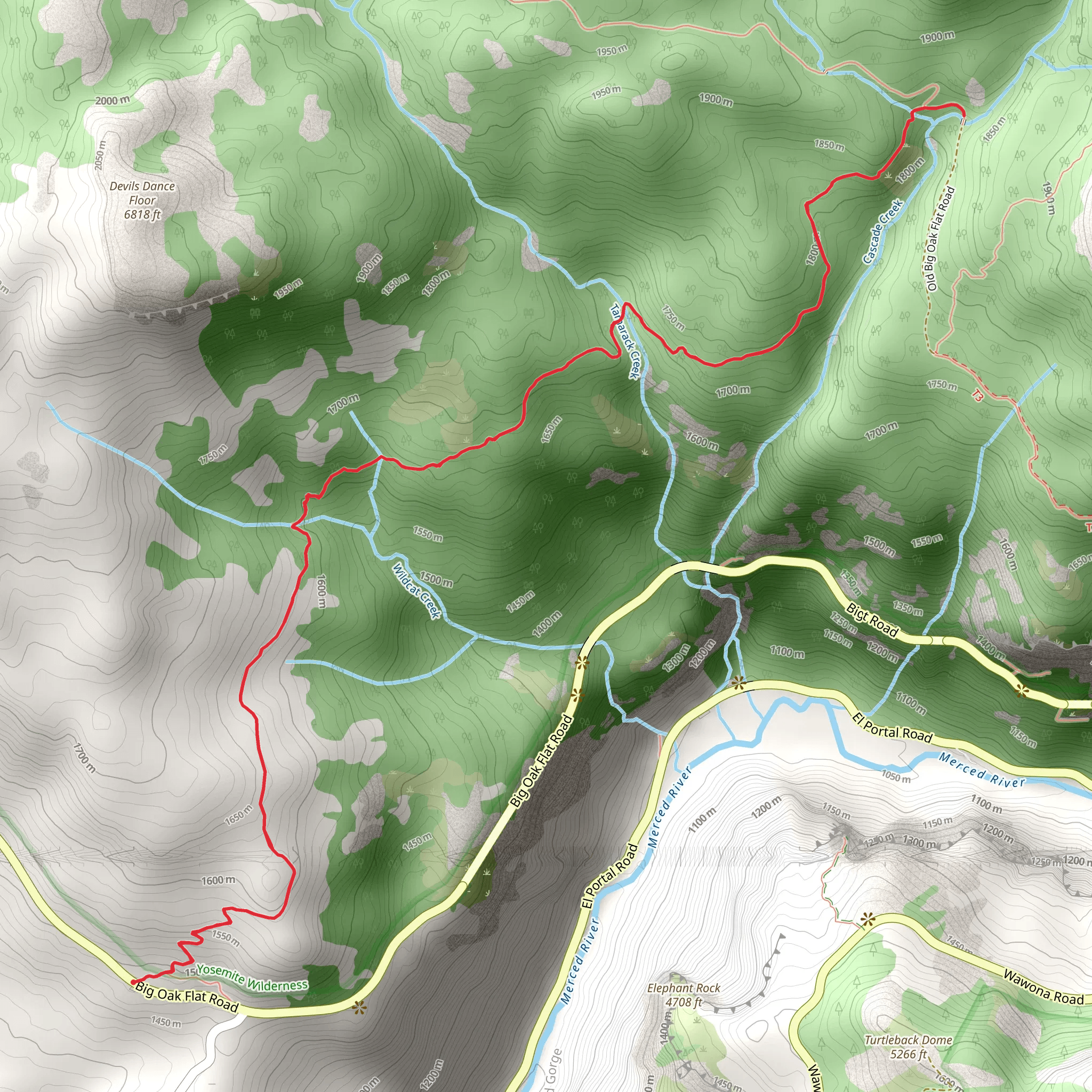 Old Big Oak Flat Road Trail mobile static map