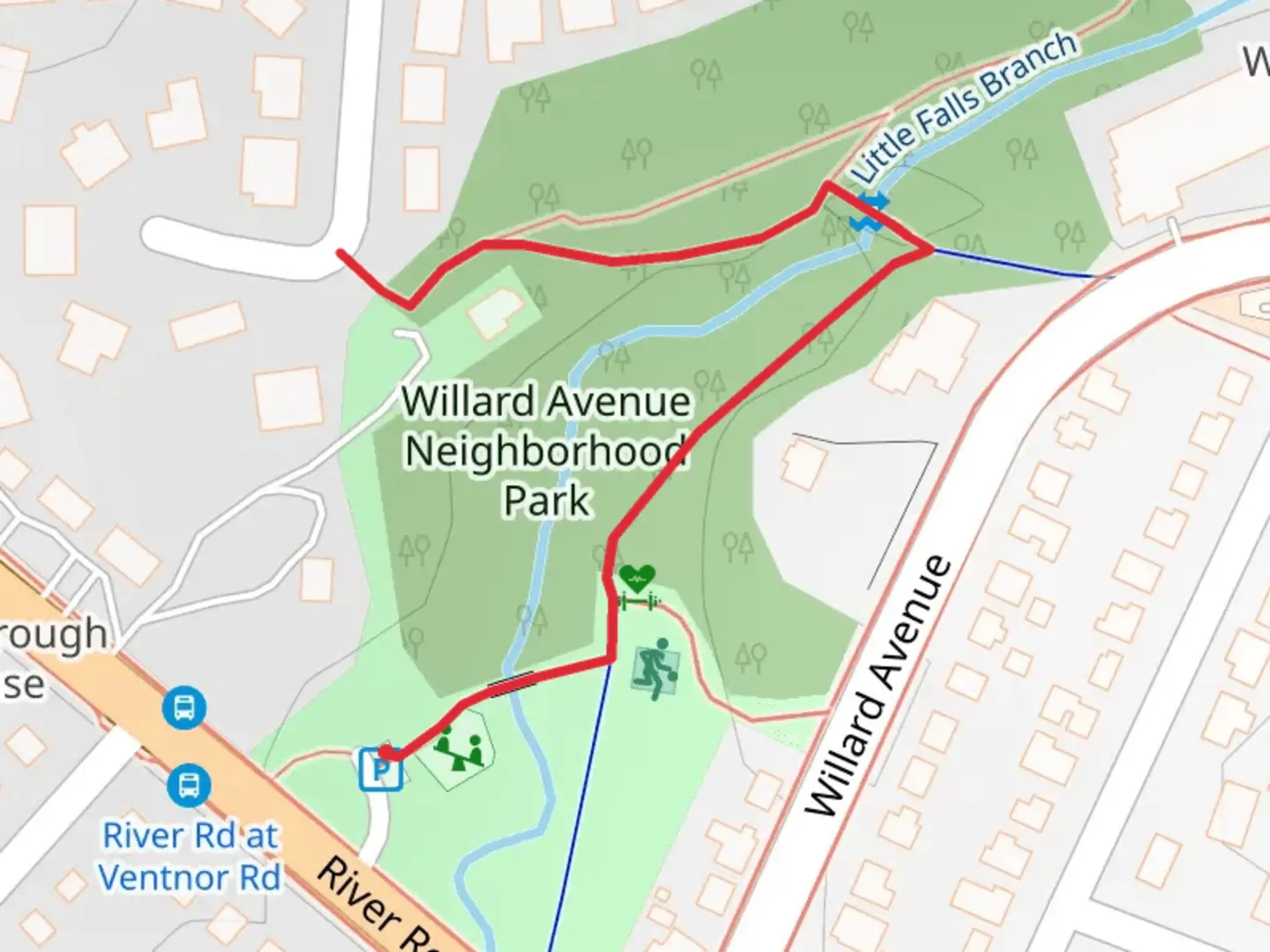 An image depicting the trail Willard Avenue Neighborhood Park and its surrounding area.