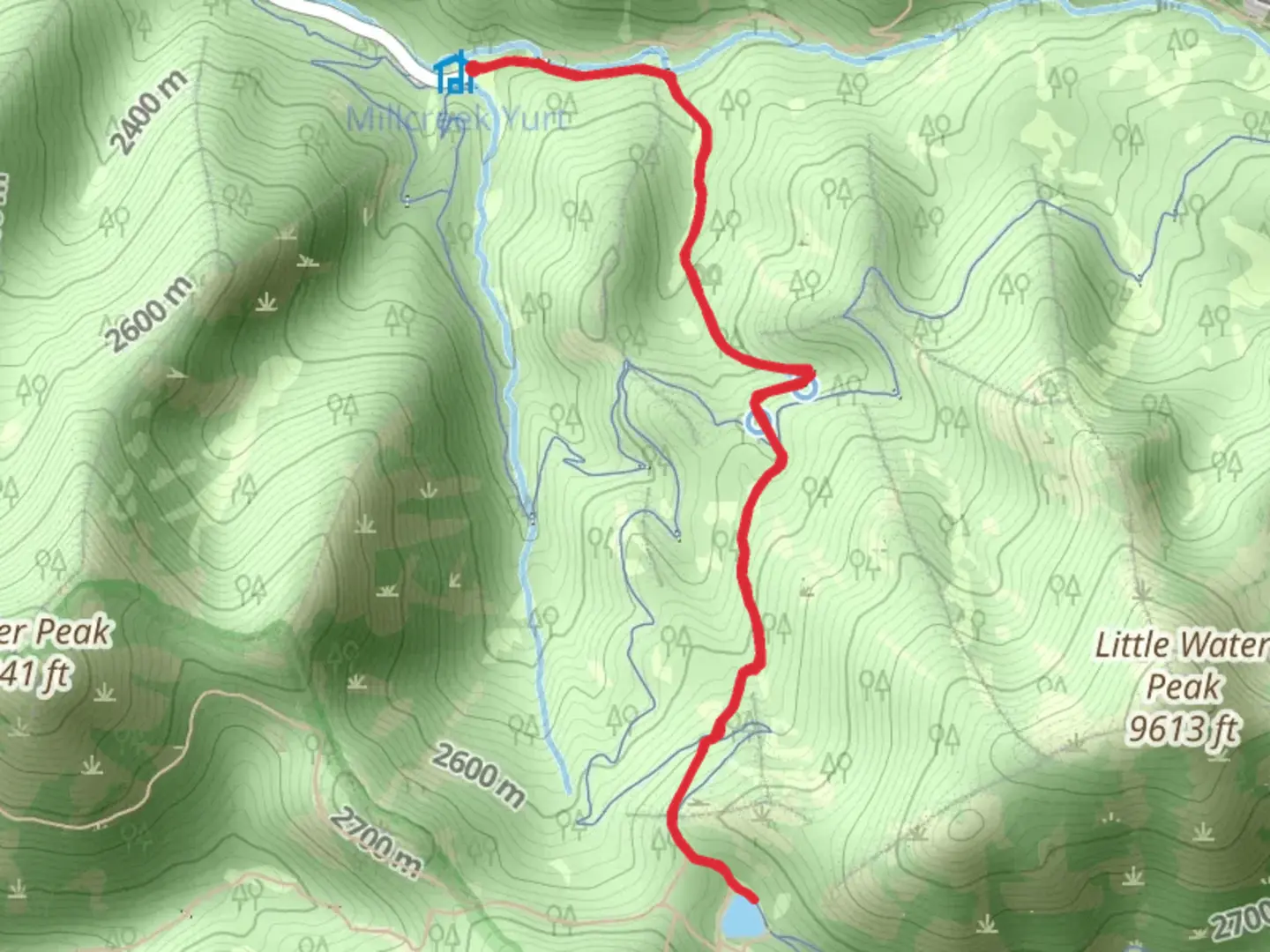An image depicting the trail Dog Lake via Little Water Trail and its surrounding area.