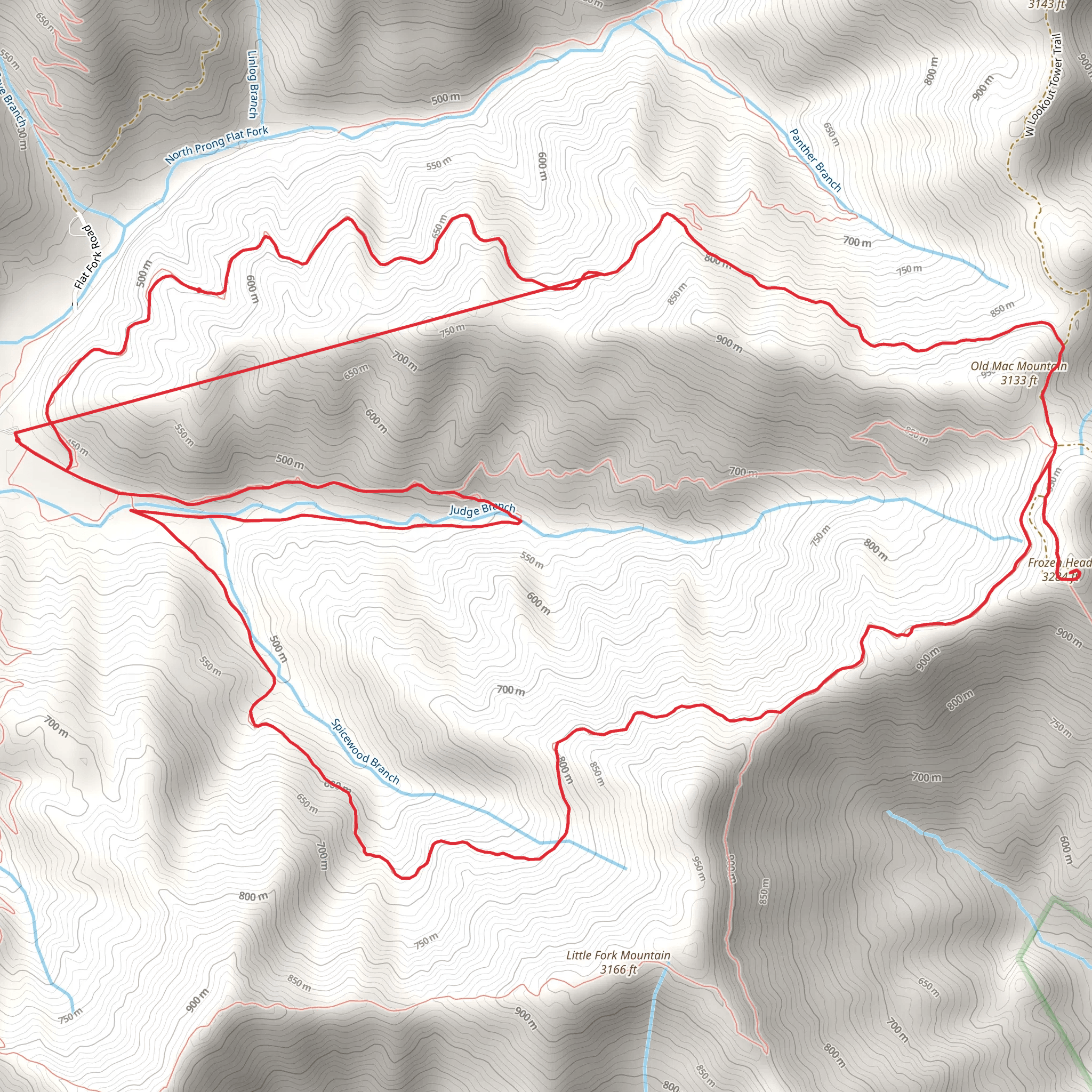 Frozen Head via North Old Mac Trail and Spicewood Trail mobile static map