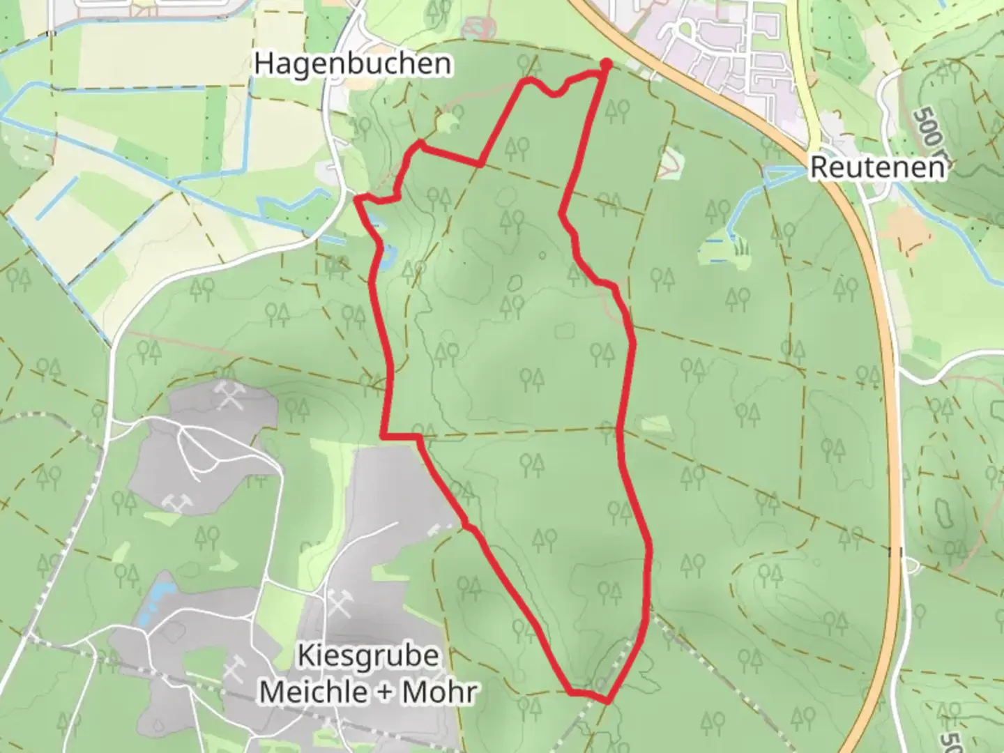 An image depicting the trail Tettnanger Wald Loop and its surrounding area.