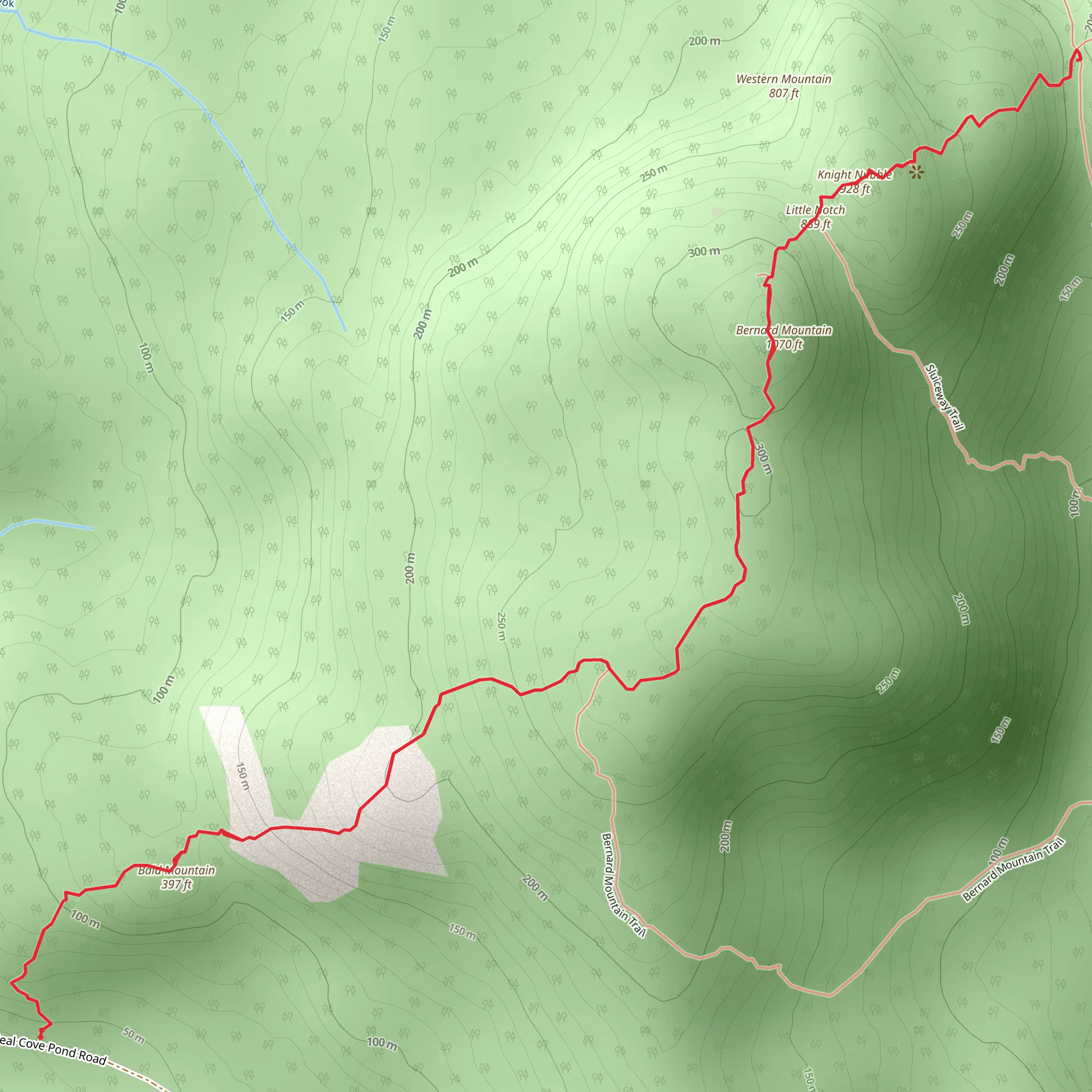 Bald Mountain and Knight Nubble from Seal Cove Pond Road mobile static map