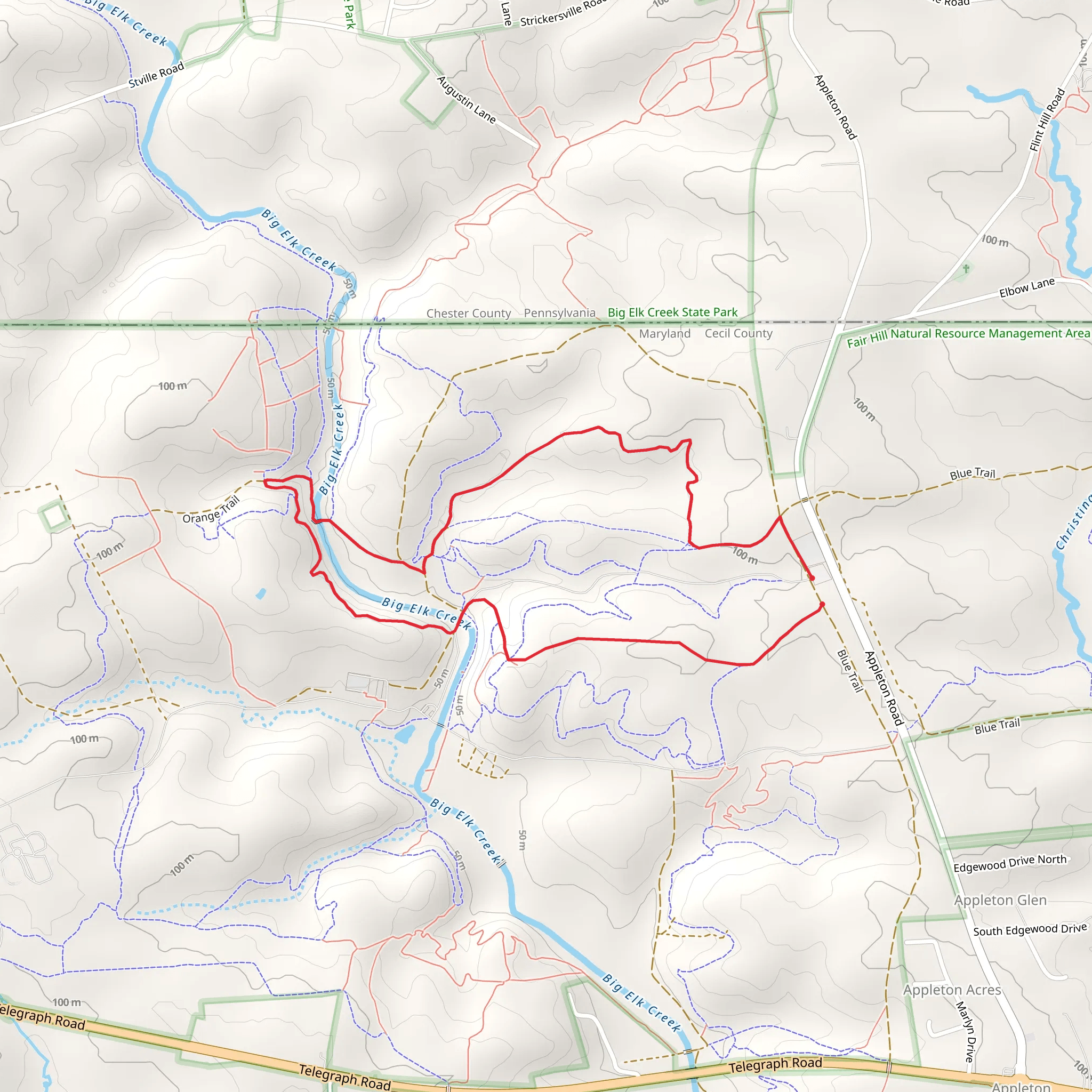 Green Trail and Orange Trail Loop mobile static map