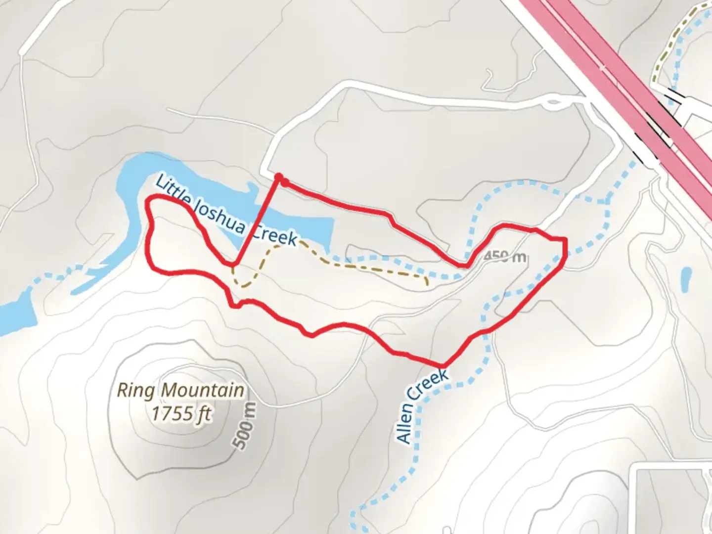 An image depicting the trail Little Joshua Creek and Allen Creek Loop and its surrounding area.