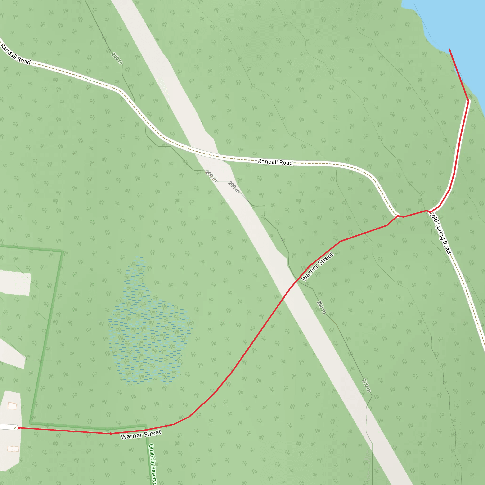 Warner Street to Quabbin Reservoir Trail mobile static map