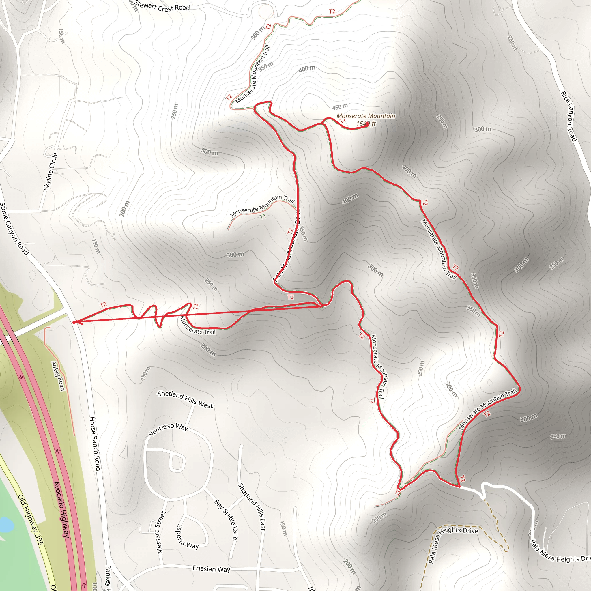Monserate Mountain Loop Trail mobile static map