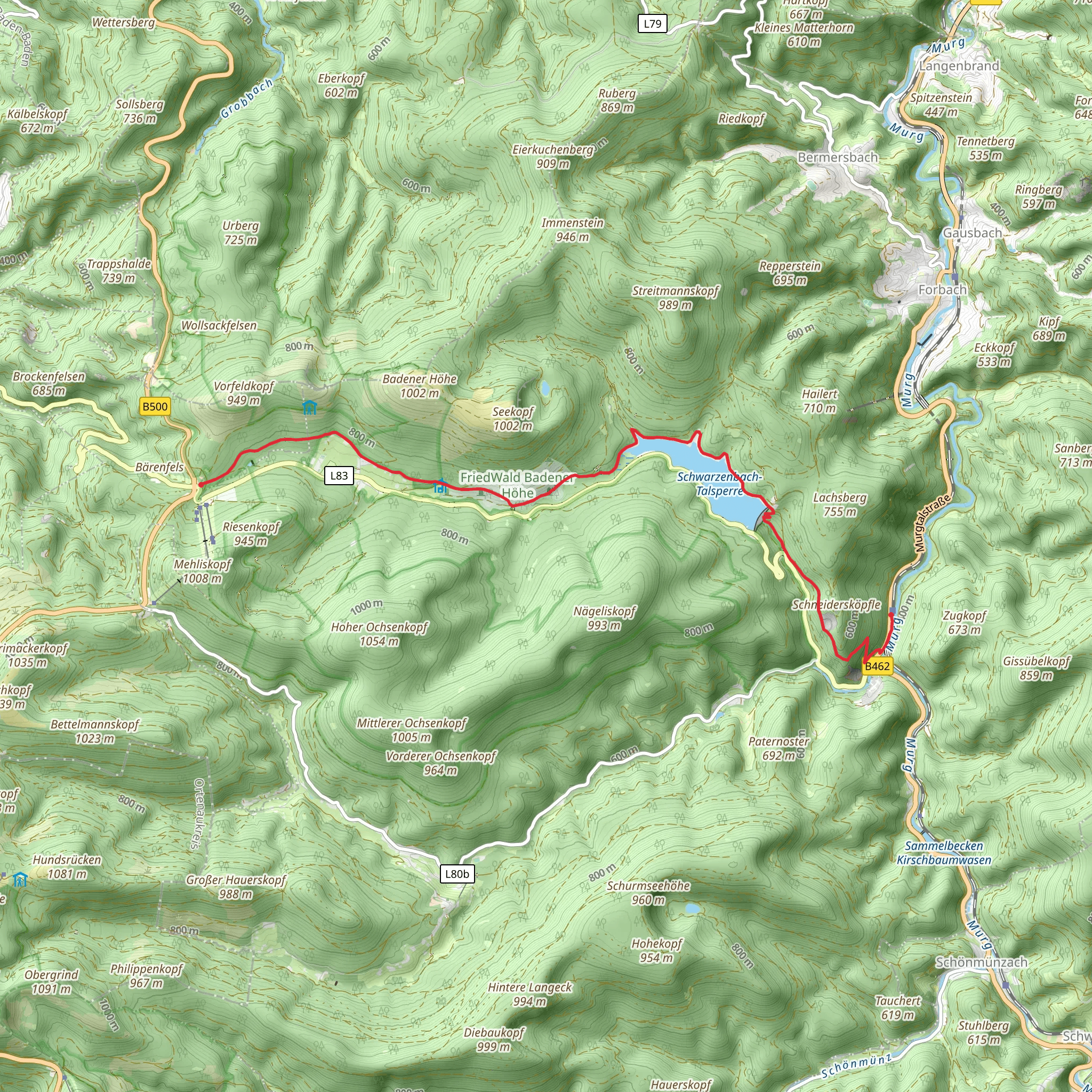 Raumuenzach-Sand via Schwarzenbach - Talsperre mobile static map