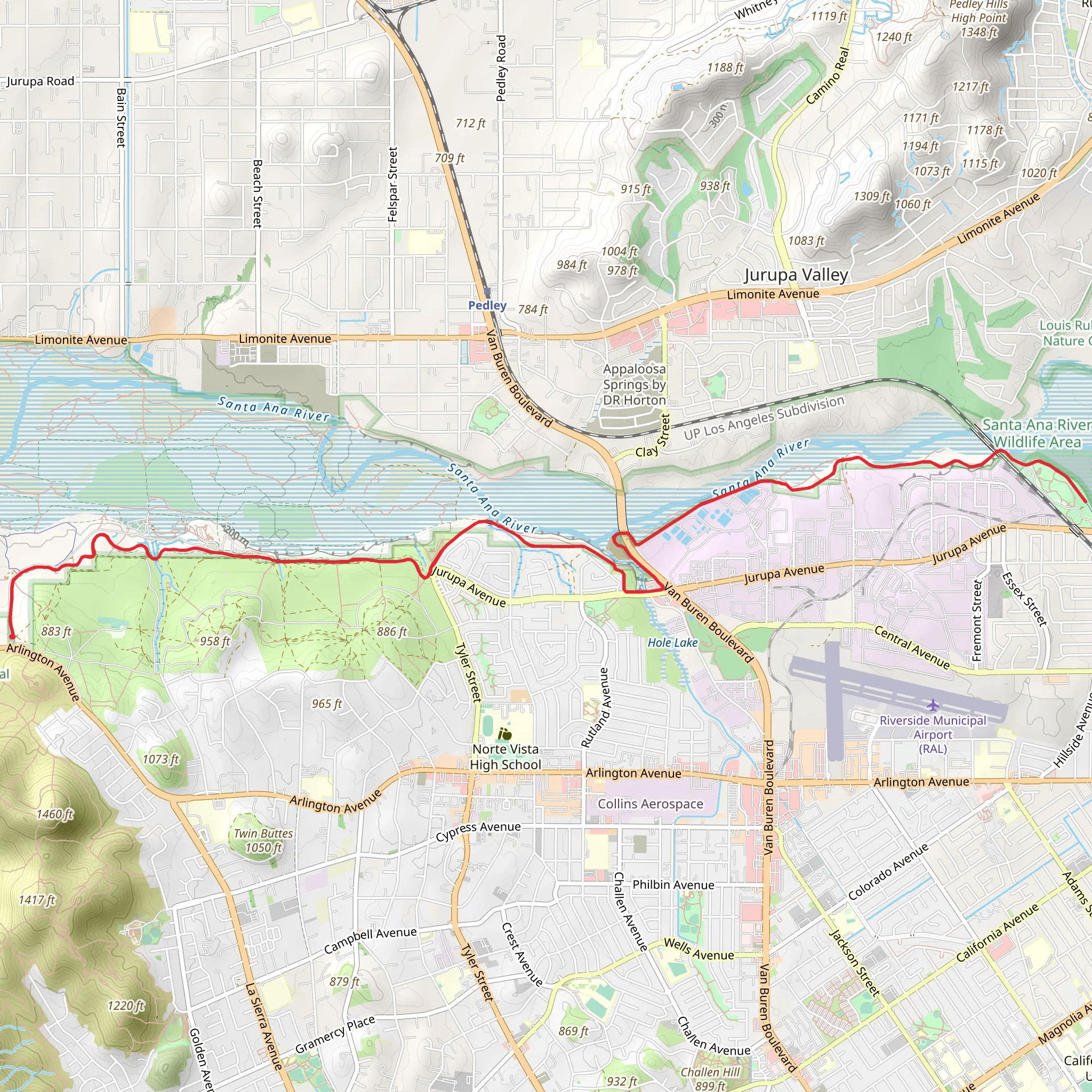 Santa Ana River Trail to Martha McLean Anza Narrows Park mobile static map