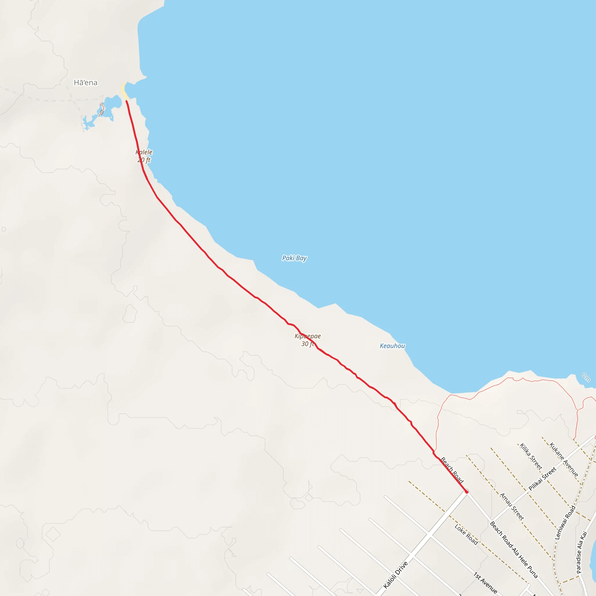 Kipaepae and Kalele via Puna Trail mobile static map