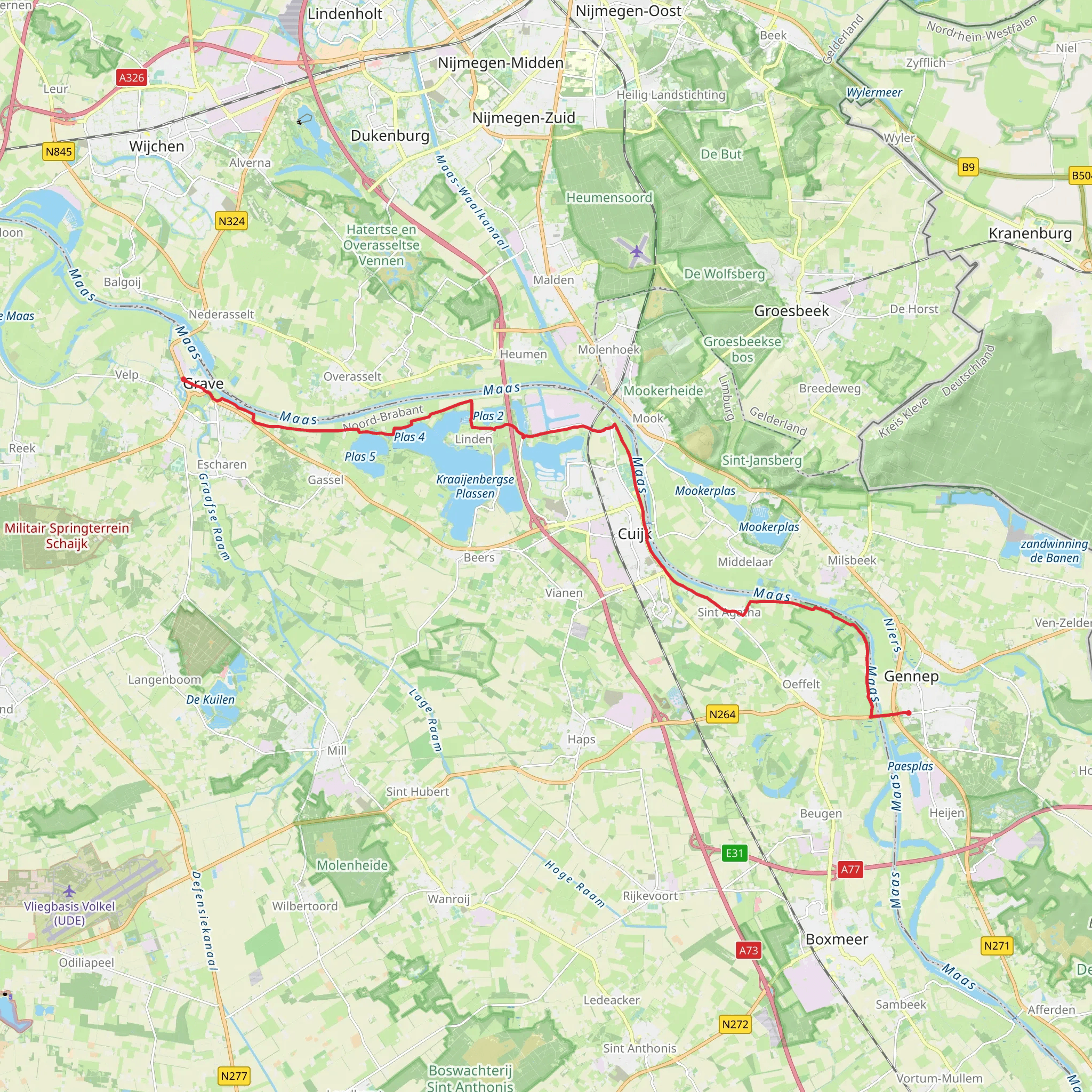 Gennep to Grave via Liefkeshoek mobile static map