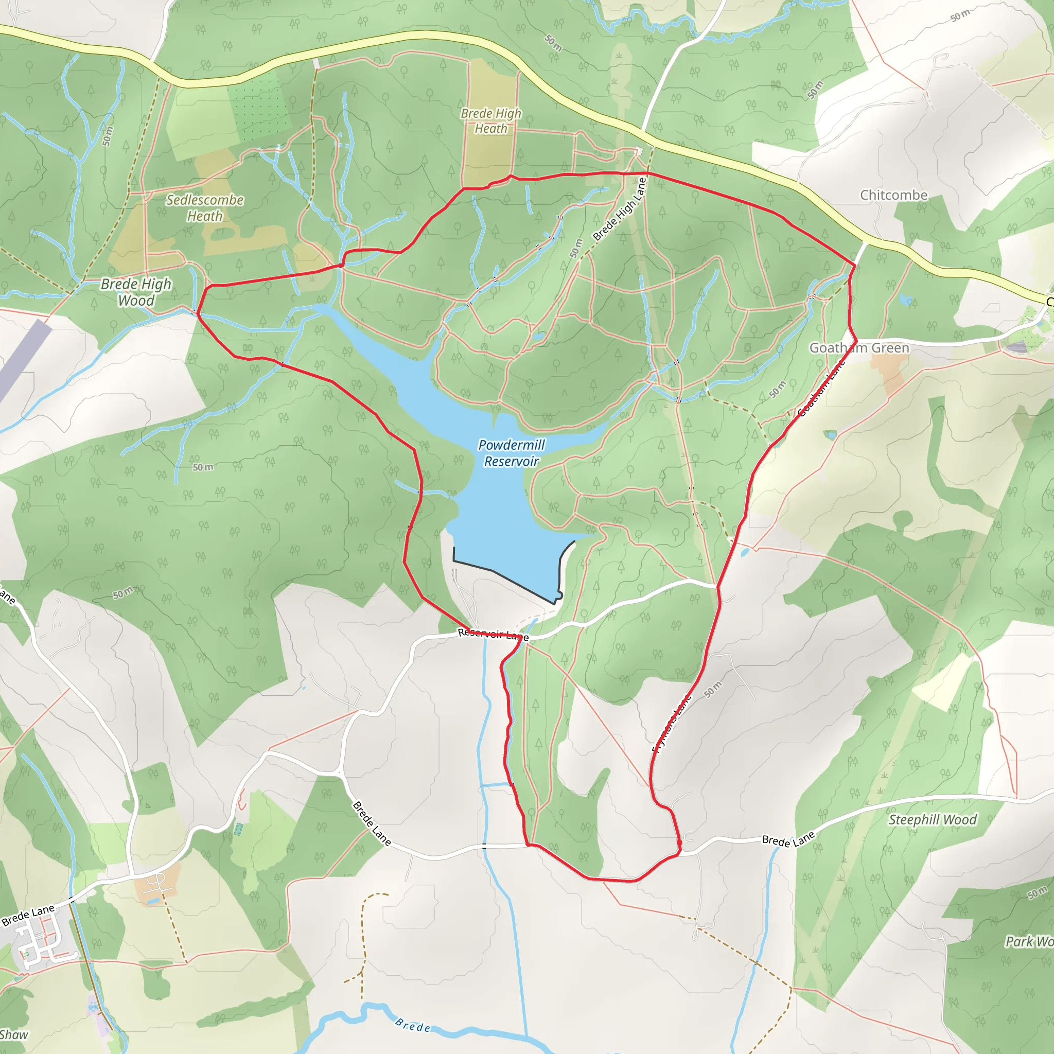Powdermill Reservoir and Twist Wood Loop mobile static map