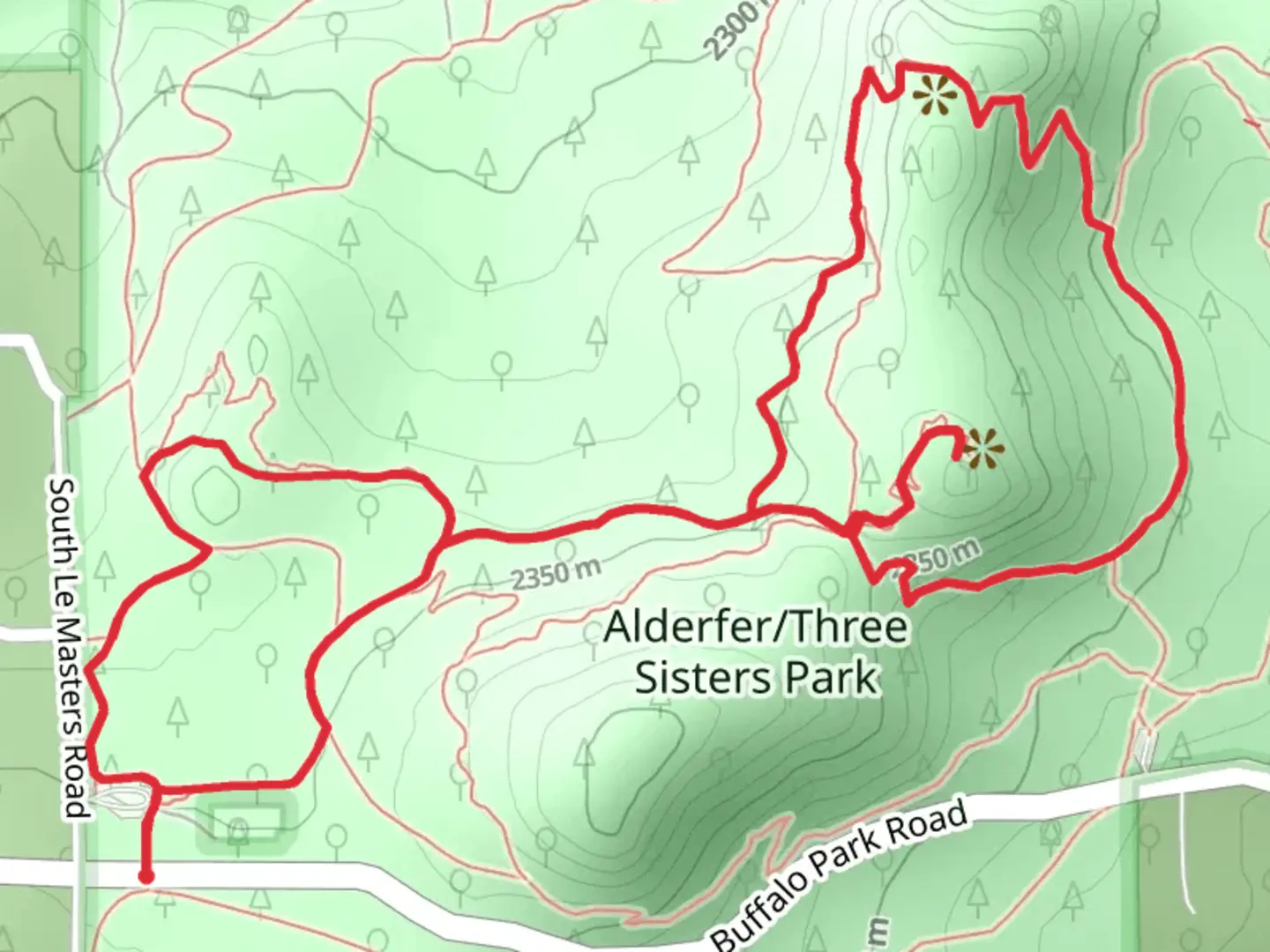 An image depicting the trail Silver Fox - Ponderosa - Brothers and Sisters Loop Trail and its surrounding area.