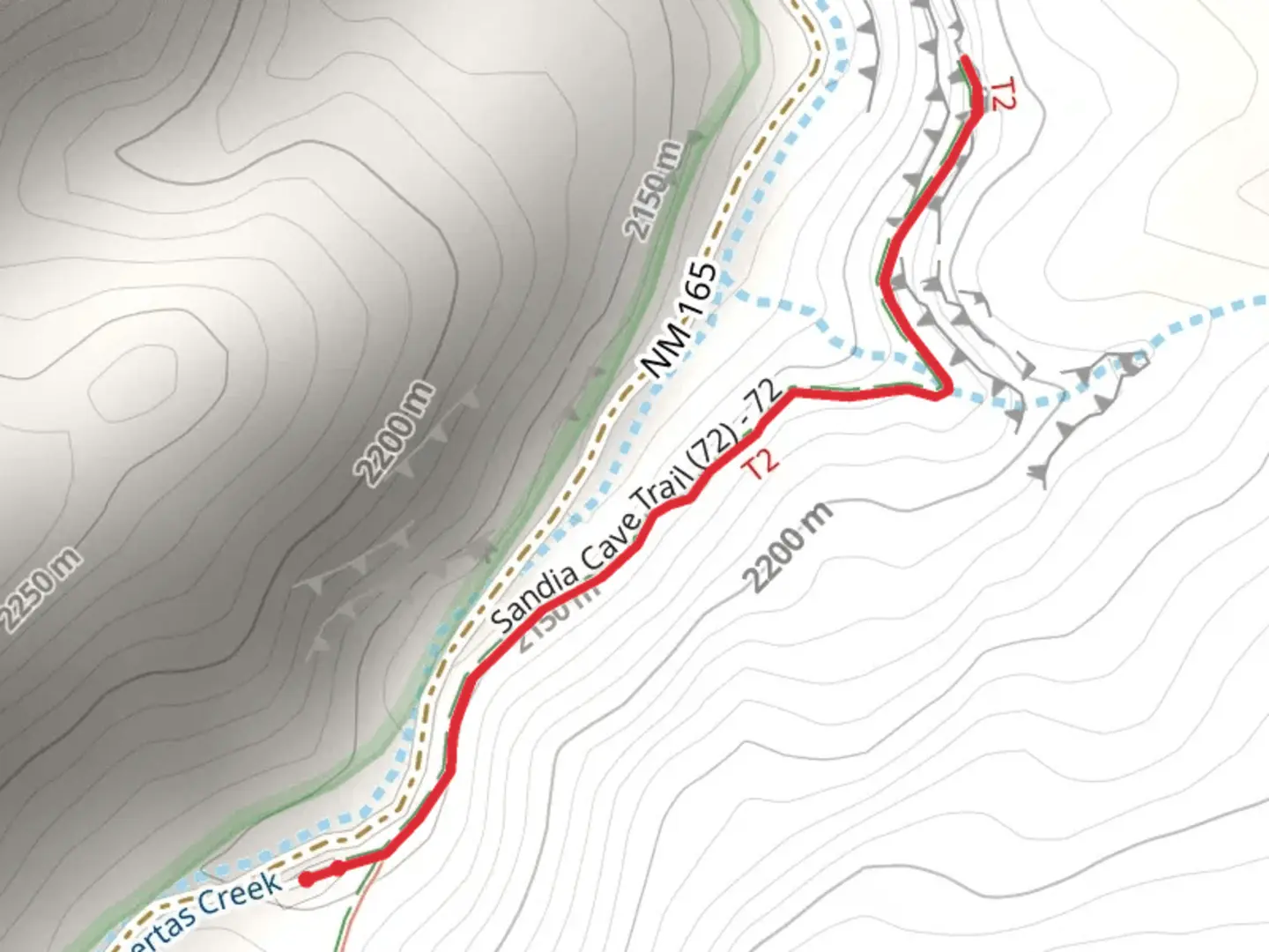 An image depicting the trail Sandia Cave Trail and its surrounding area.