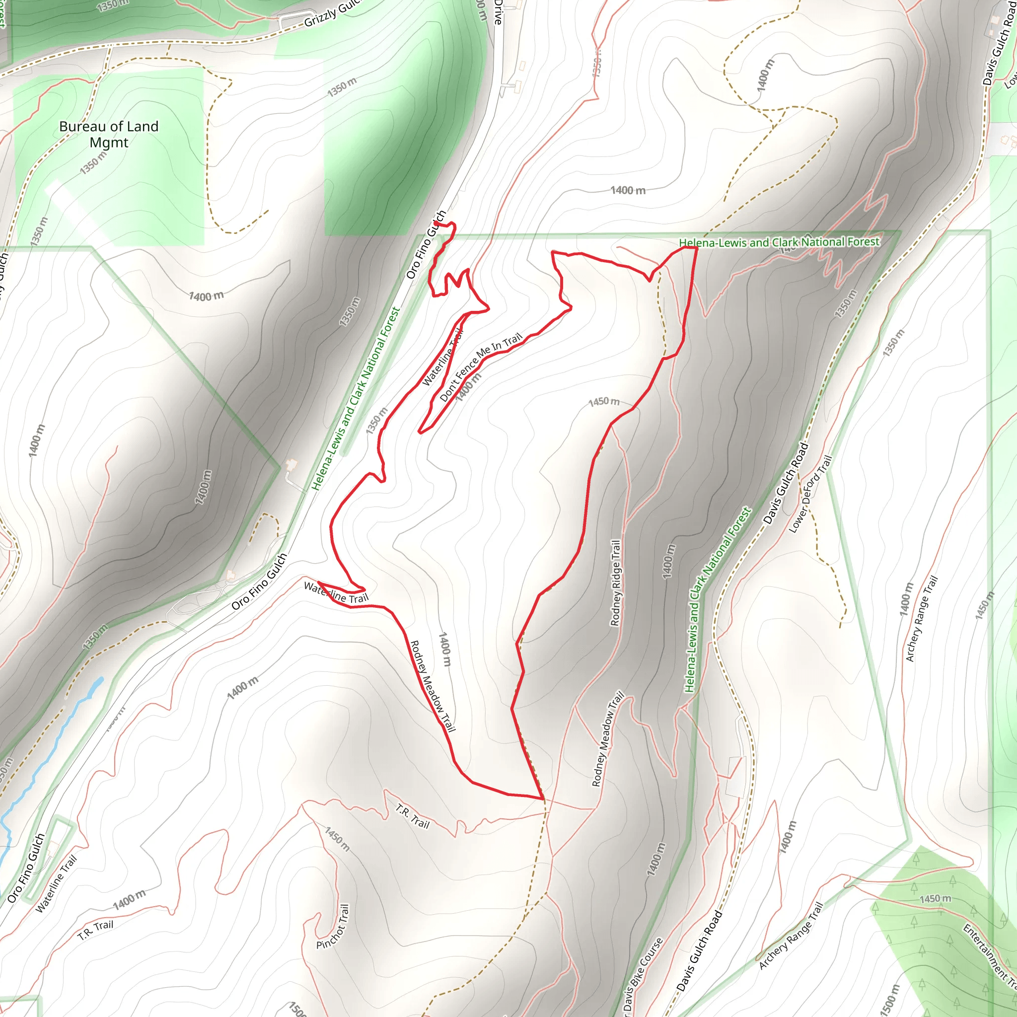 Don't Fence Me In Trail and Waterline Trail Loop mobile static map