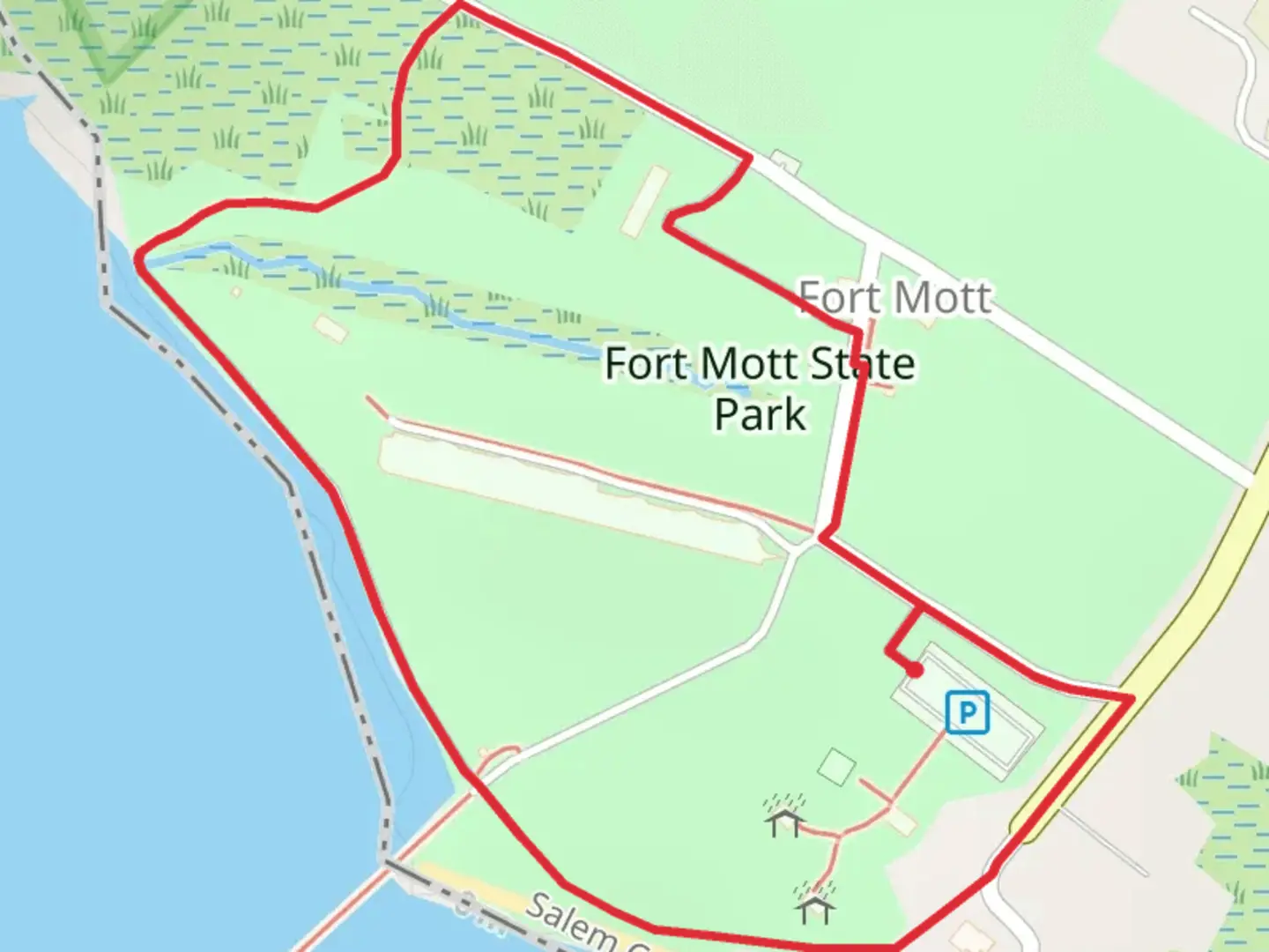 An image depicting the trail Fort Mott State Park Loop and its surrounding area.