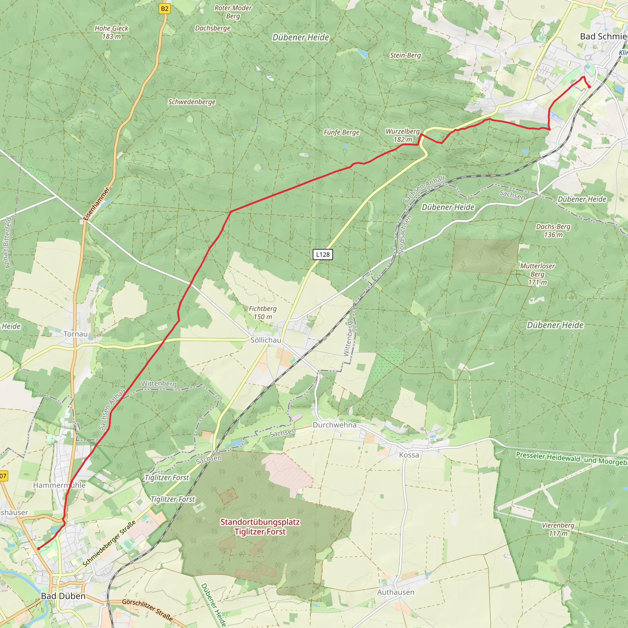 Bad Schmiedeberg to Bad Duben Walk via Dubener Heide mobile static map