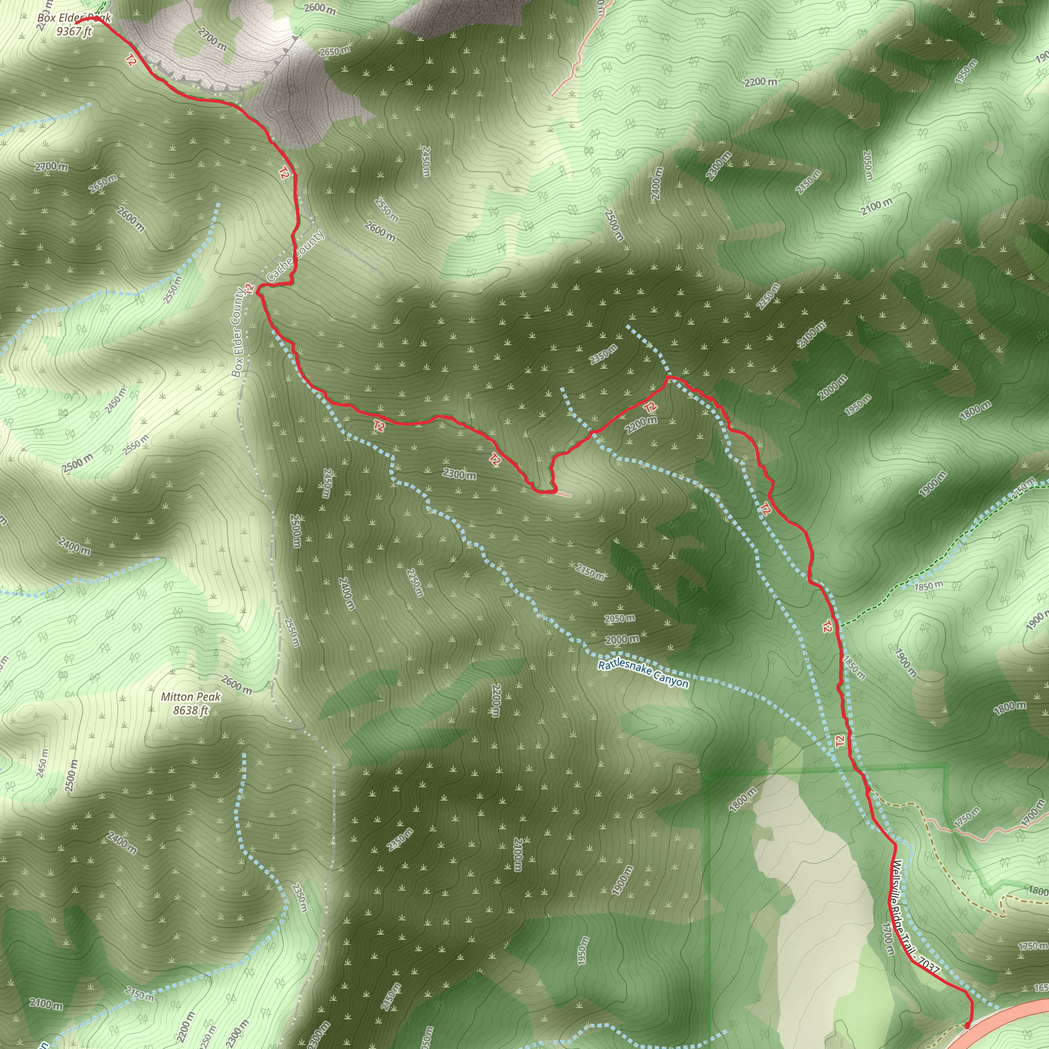 Box Elder Peak via Rattlesnake Canyon Trail mobile static map