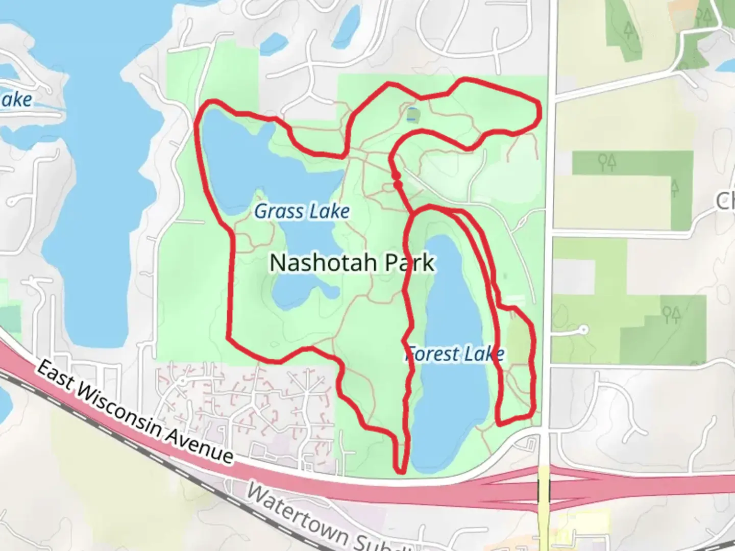 An image depicting the trail Grass Lake and Forest Lake Loop and its surrounding area.