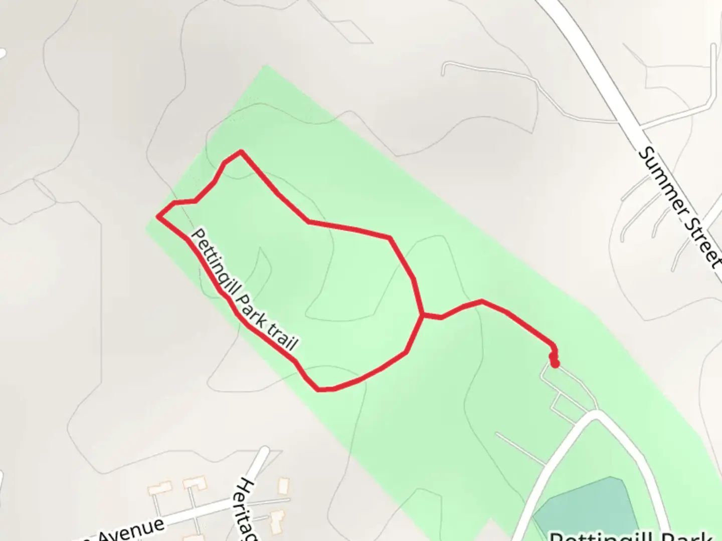 An image depicting the trail Pettingill Park Loop Trail and its surrounding area.