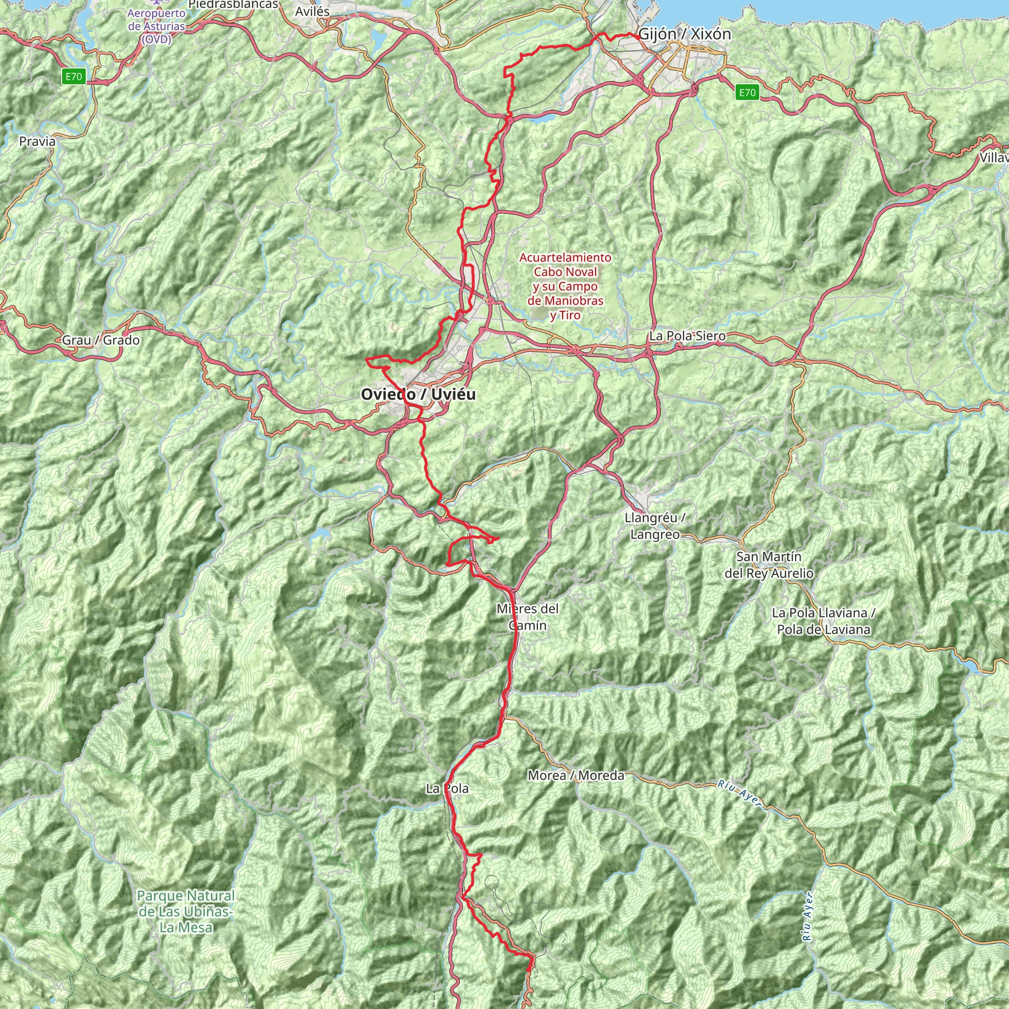 GR 100-1 Gijón - Puerto de Pajares mobile static map