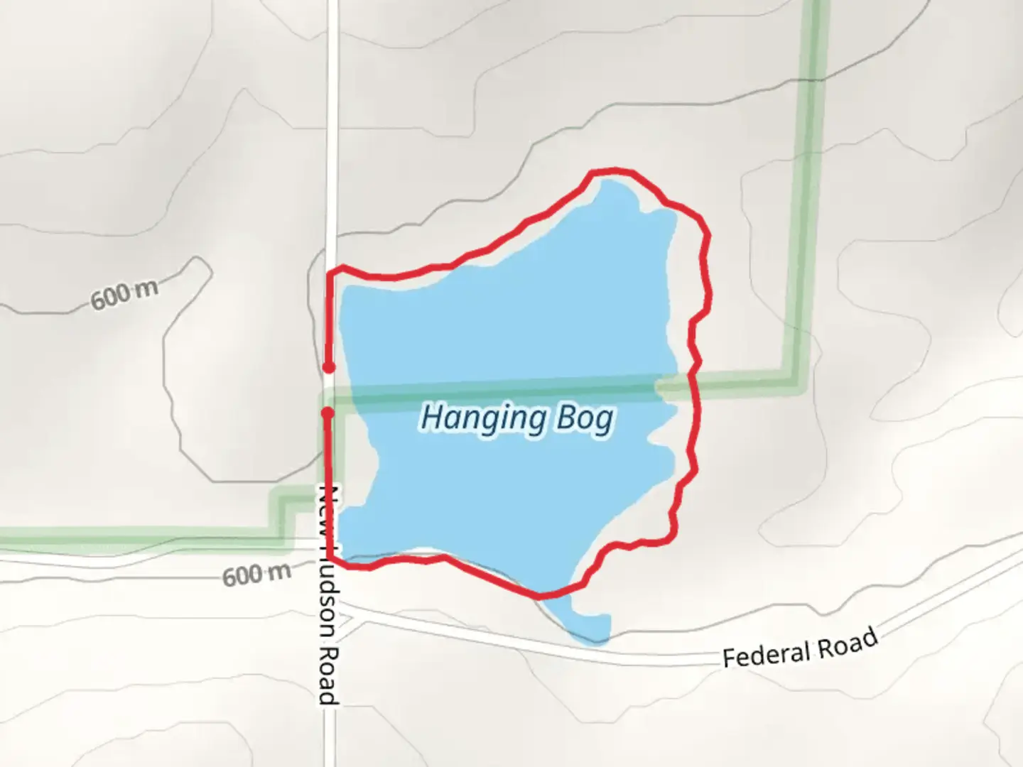 An image depicting the trail Hanging Bog Loop and its surrounding area.