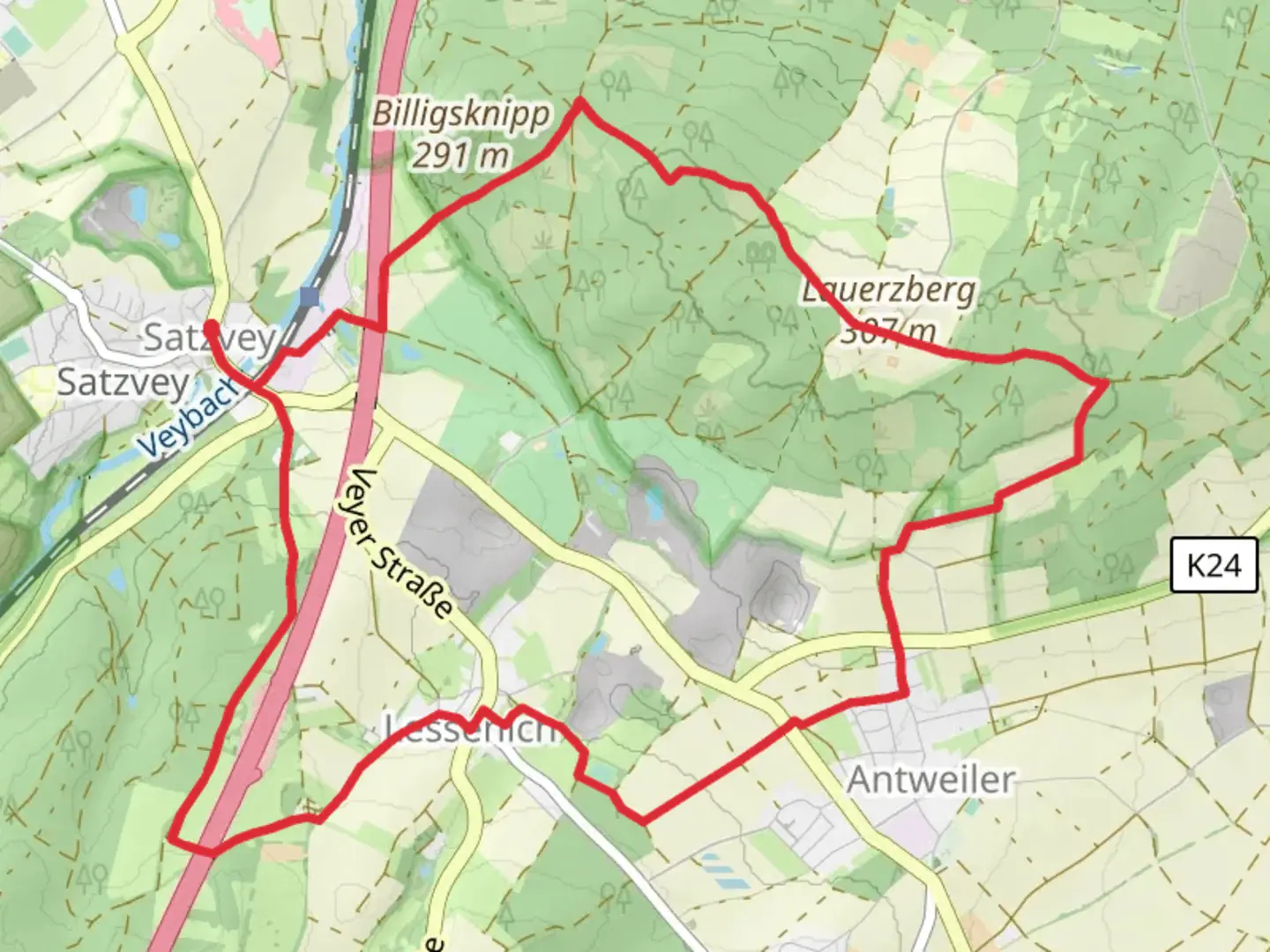 An image depicting the trail Satzvey Rundweg and its surrounding area.