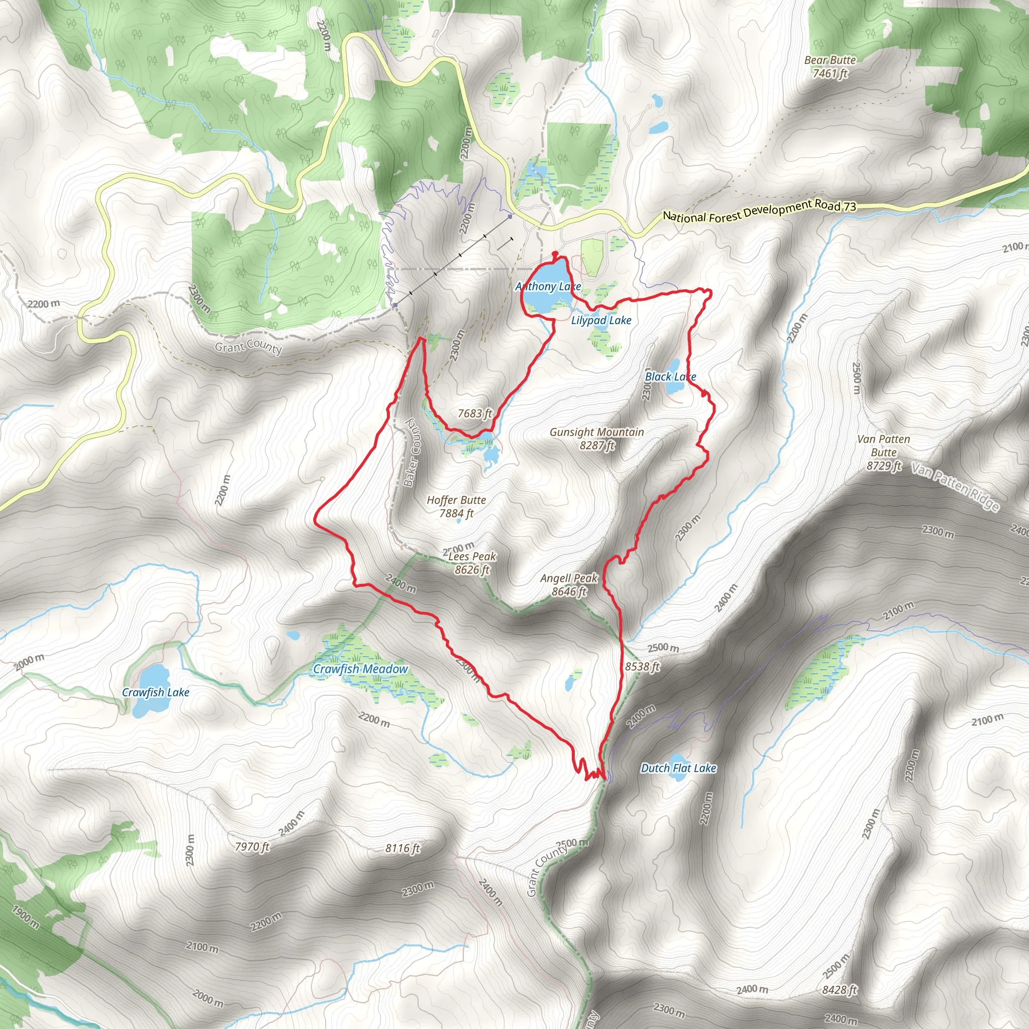 Anthony Lake Shoreline Trail and Crawfish Basin Loop Trail mobile static map
