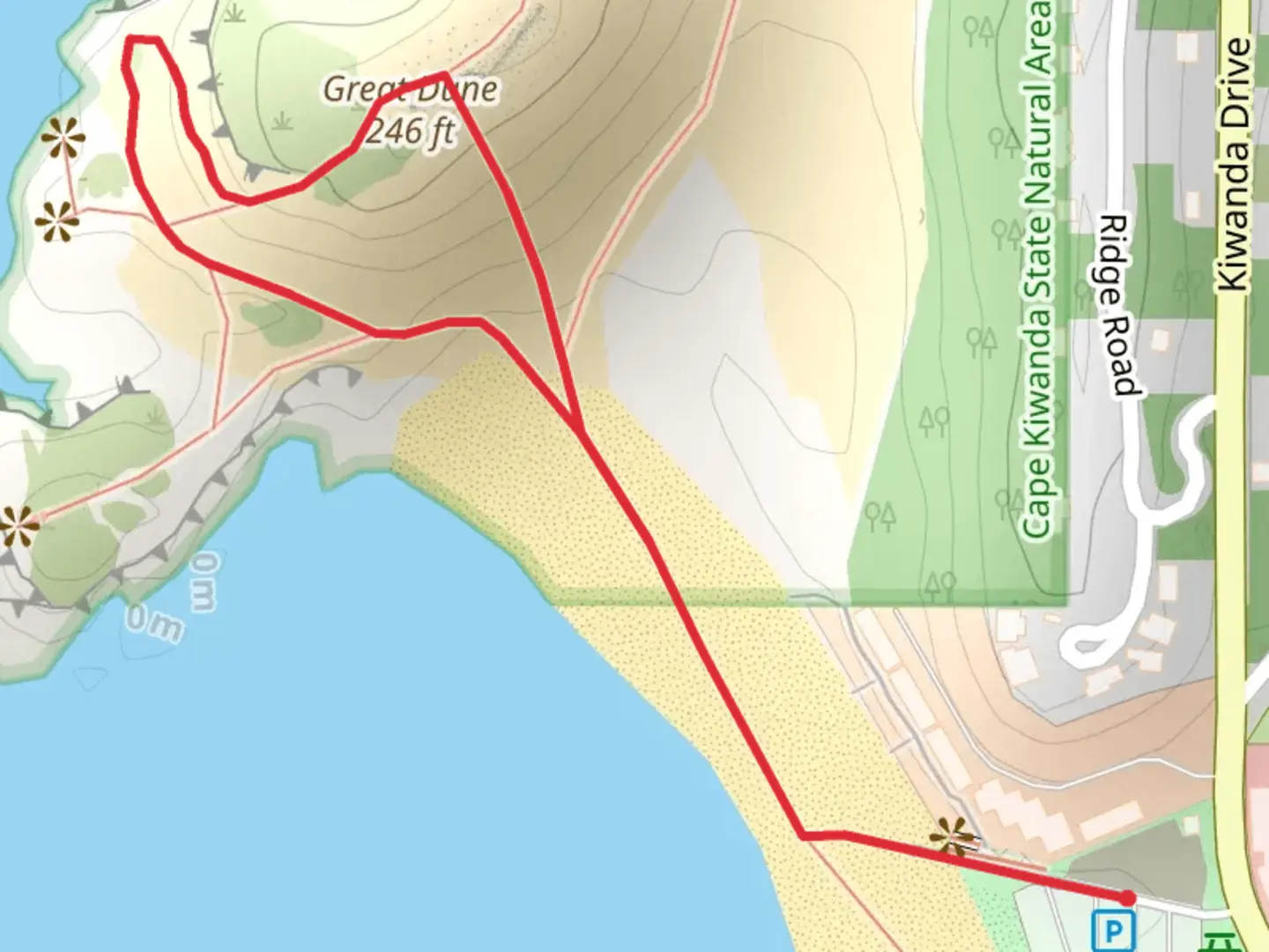 An image depicting the trail Great Dune from Hungry Harbor Road and its surrounding area.