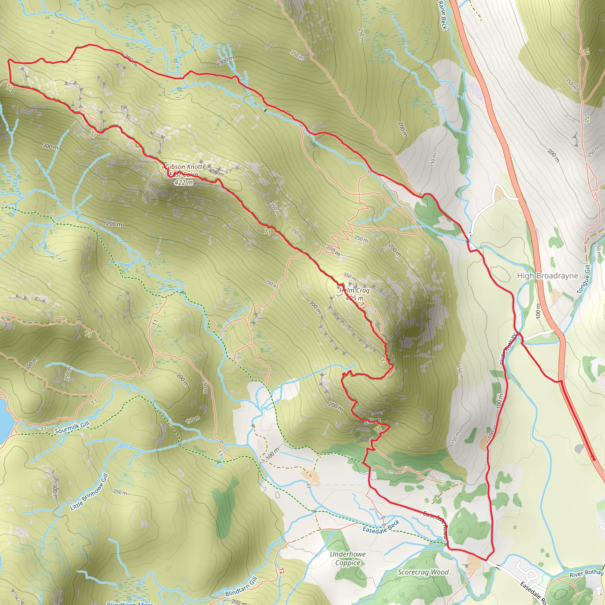 Moment Crag, Gibson Knott and Helm Crag Loop - High Broadrayne mobile static map