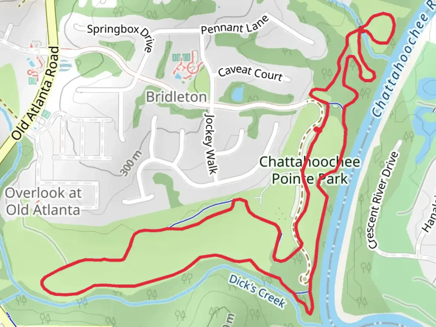 An image depicting the trail Chattahoochee Pointe Park Loop and its surrounding area.
