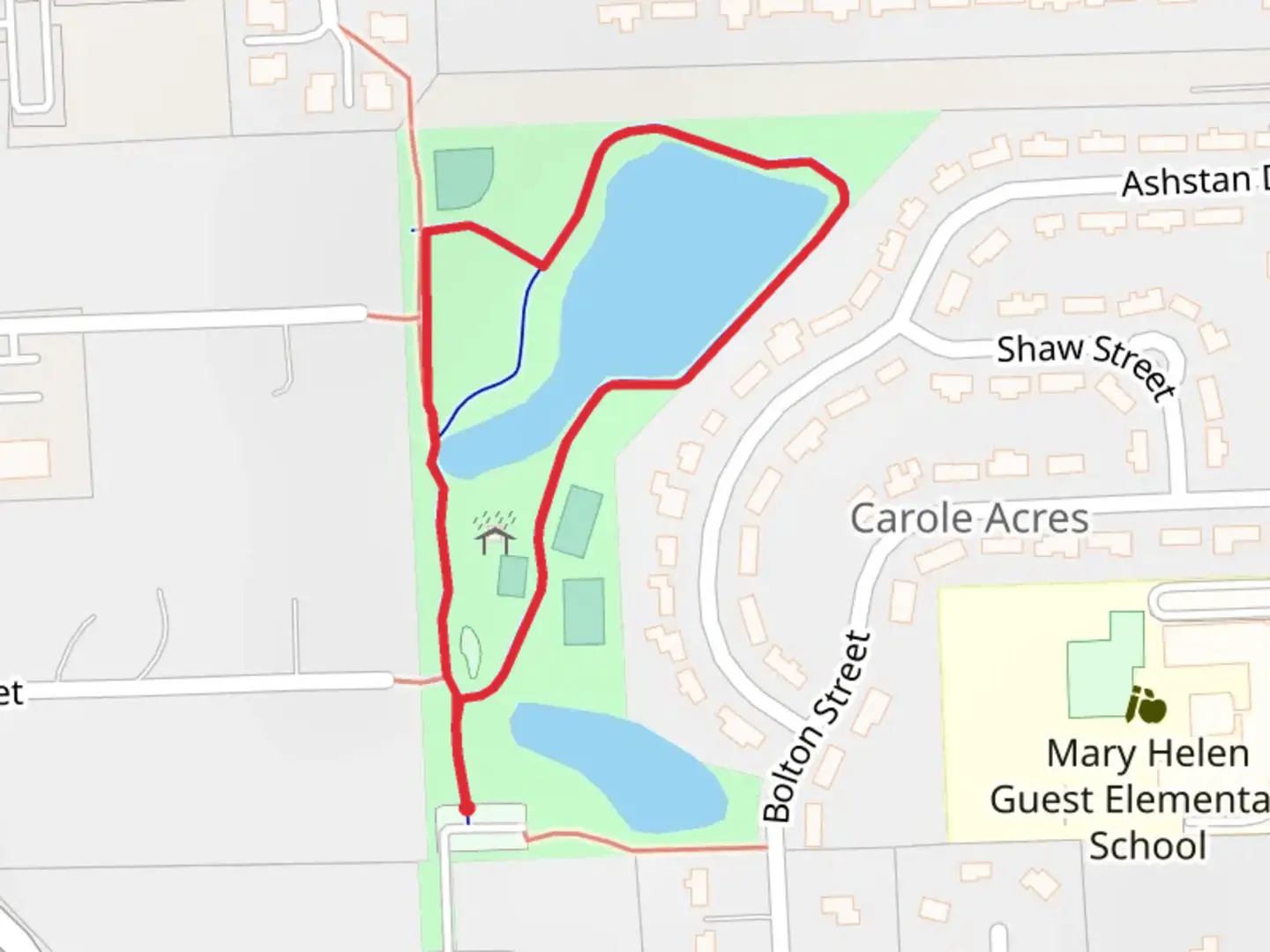 An image depicting the trail Hiram Sims Park Loop and its surrounding area.