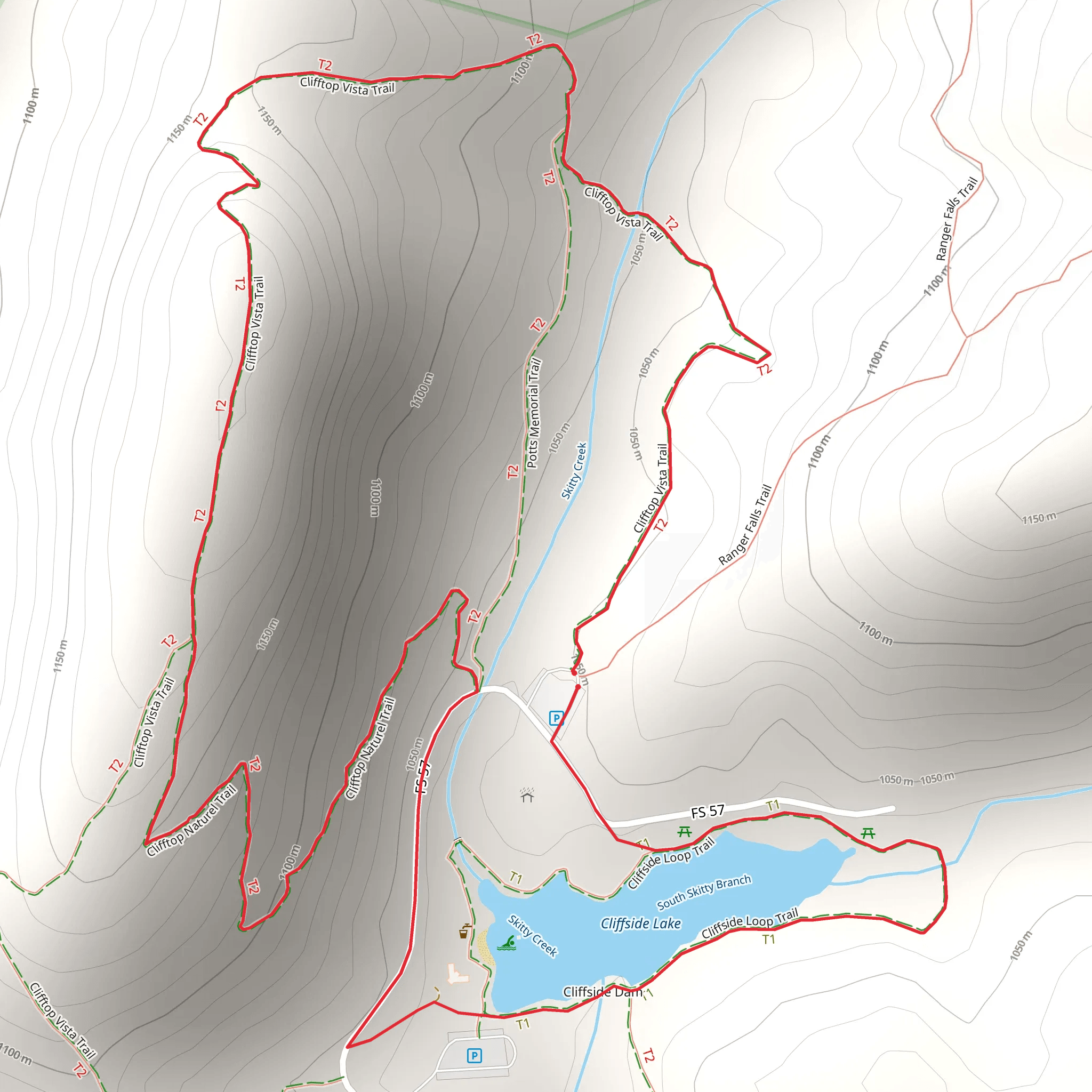 Clifftop Vista Trail and Cliffside Loop Trail mobile static map