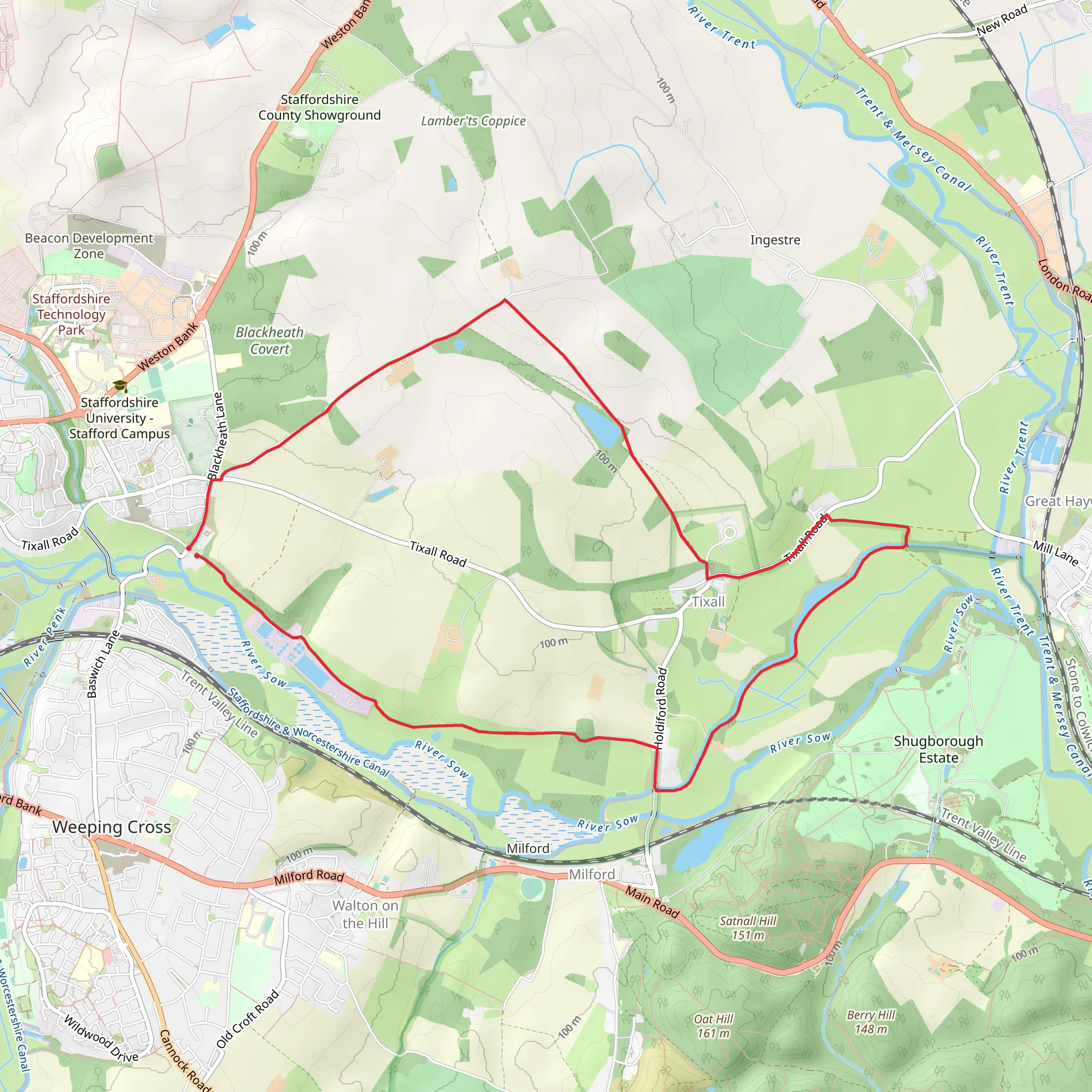 Tixall from St Thomas Priory near Stafford mobile static map