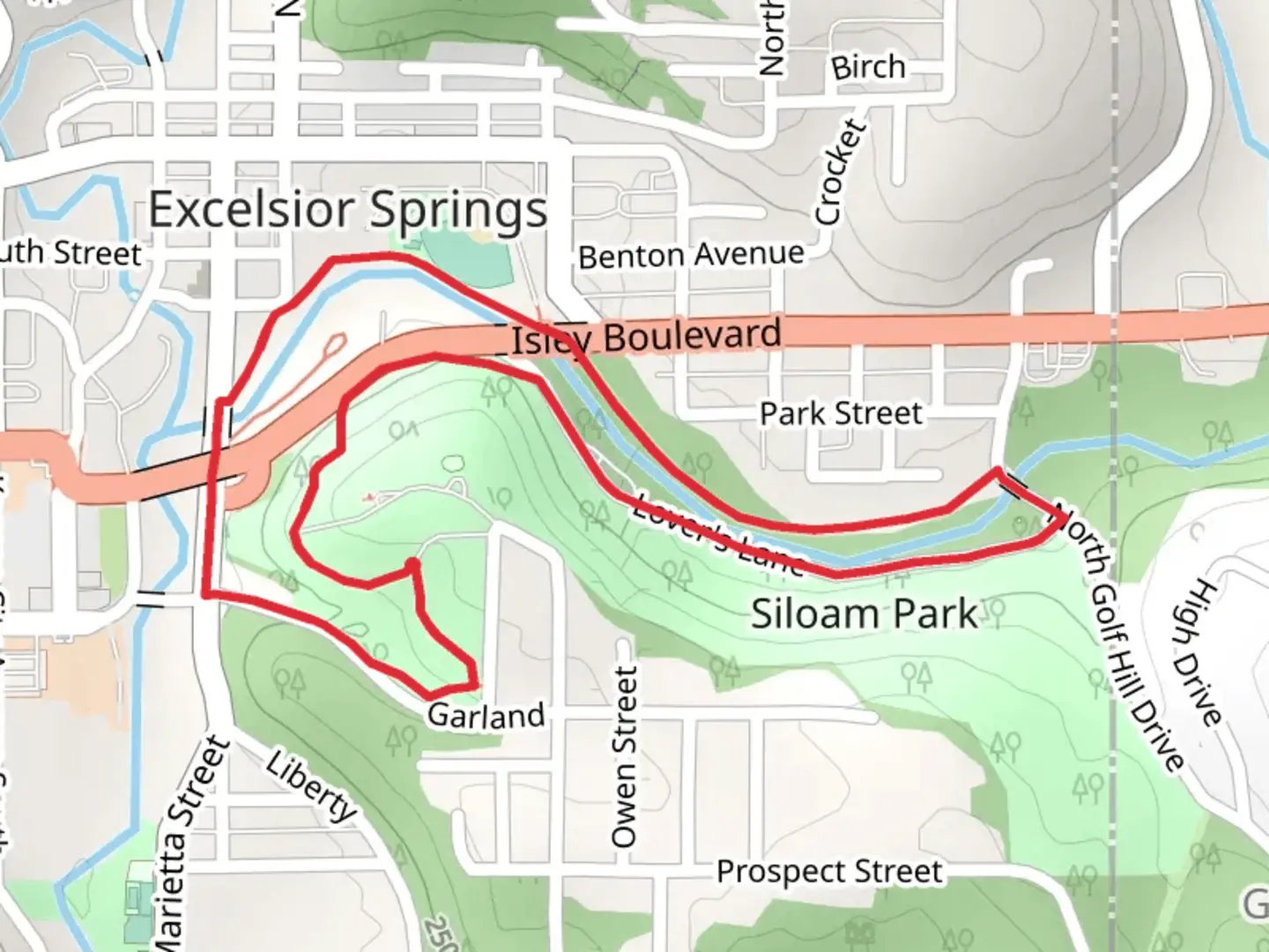 An image depicting the trail Siloam Mountain and Fishing River Linear Park Loop Trail and its surrounding area.