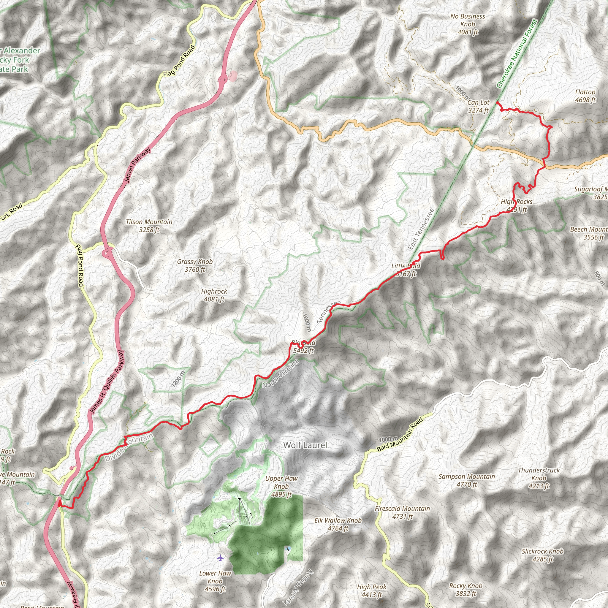 Big Bald-Little Bald-High Rocks via Appalachian Trail mobile static map