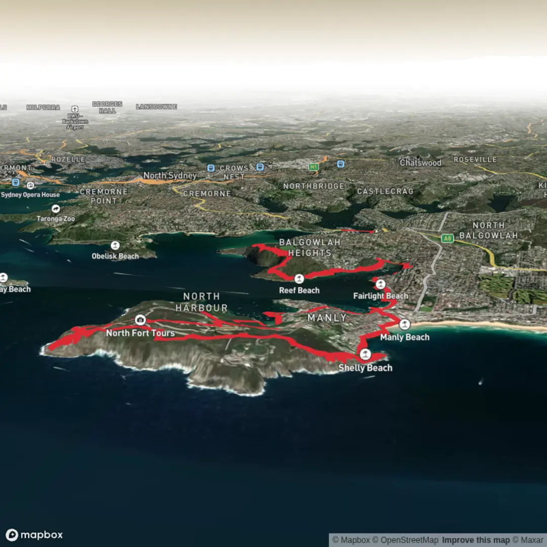 An image depicting the trail Manly - North Head - Spit and its surrounding area.