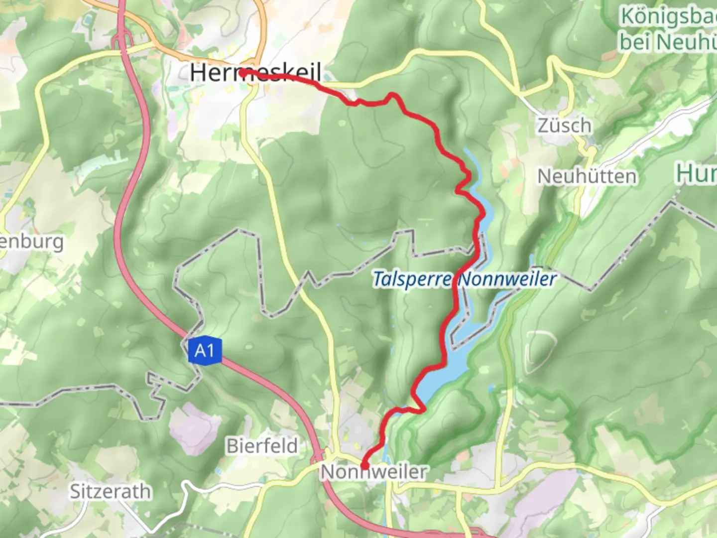 An image depicting the trail Nonnweiler to Hermeskeil Walk via Talsperre Nonnweiler and its surrounding area.