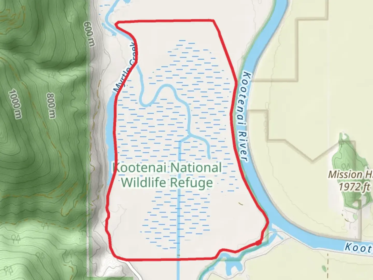 An image depicting the trail Myrtle Creek and Kootenai River Loop and its surrounding area.