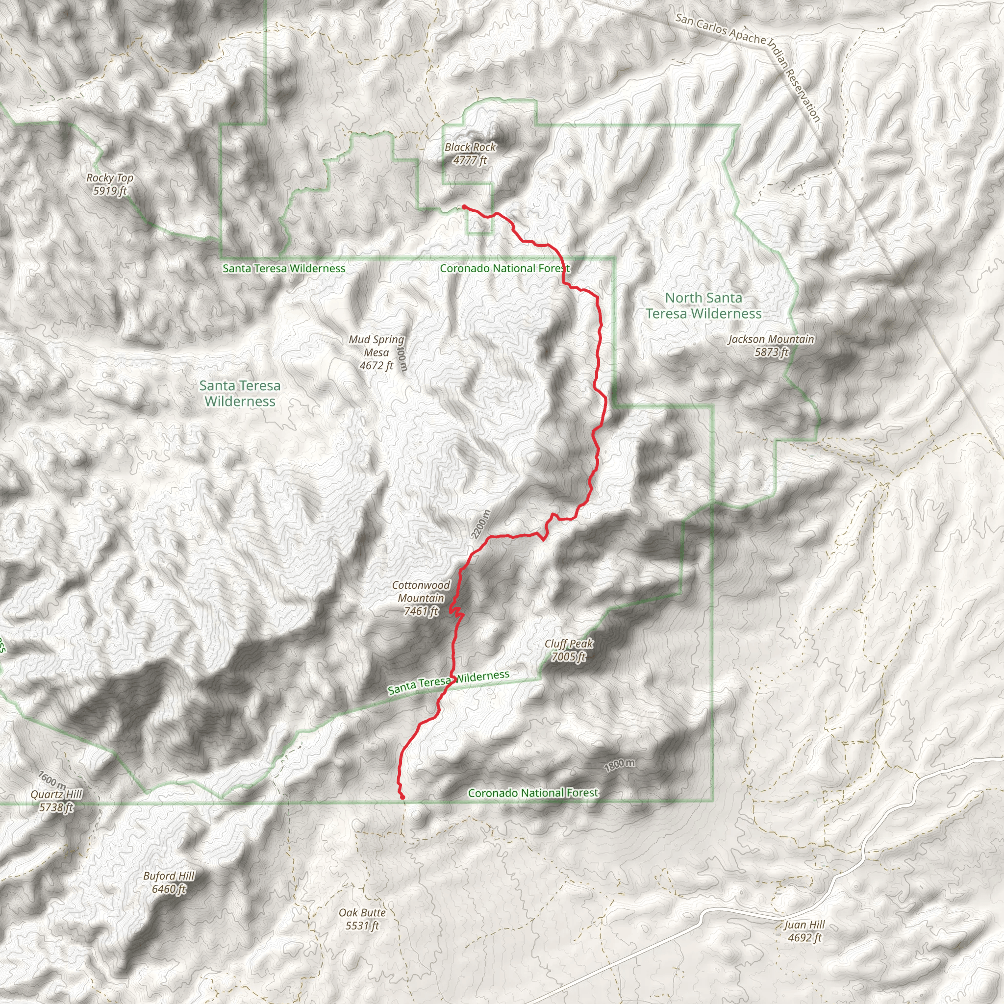 Cottonwood Mountain Trail mobile static map