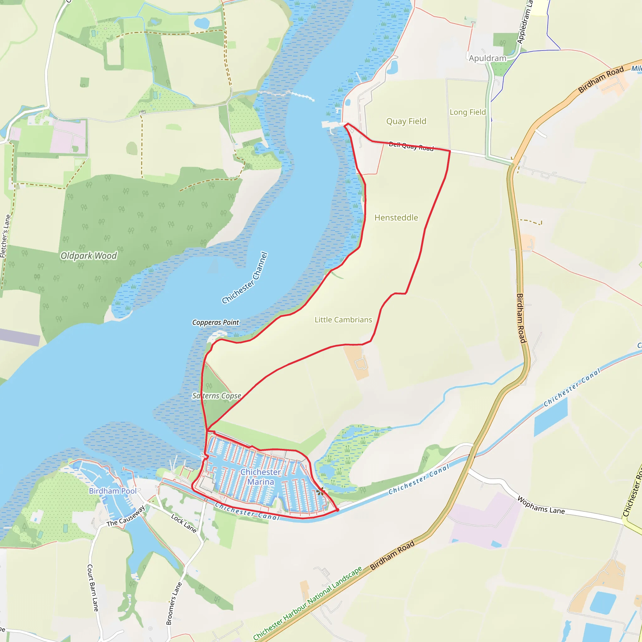 Dell Quay from Chichester Marina mobile static map
