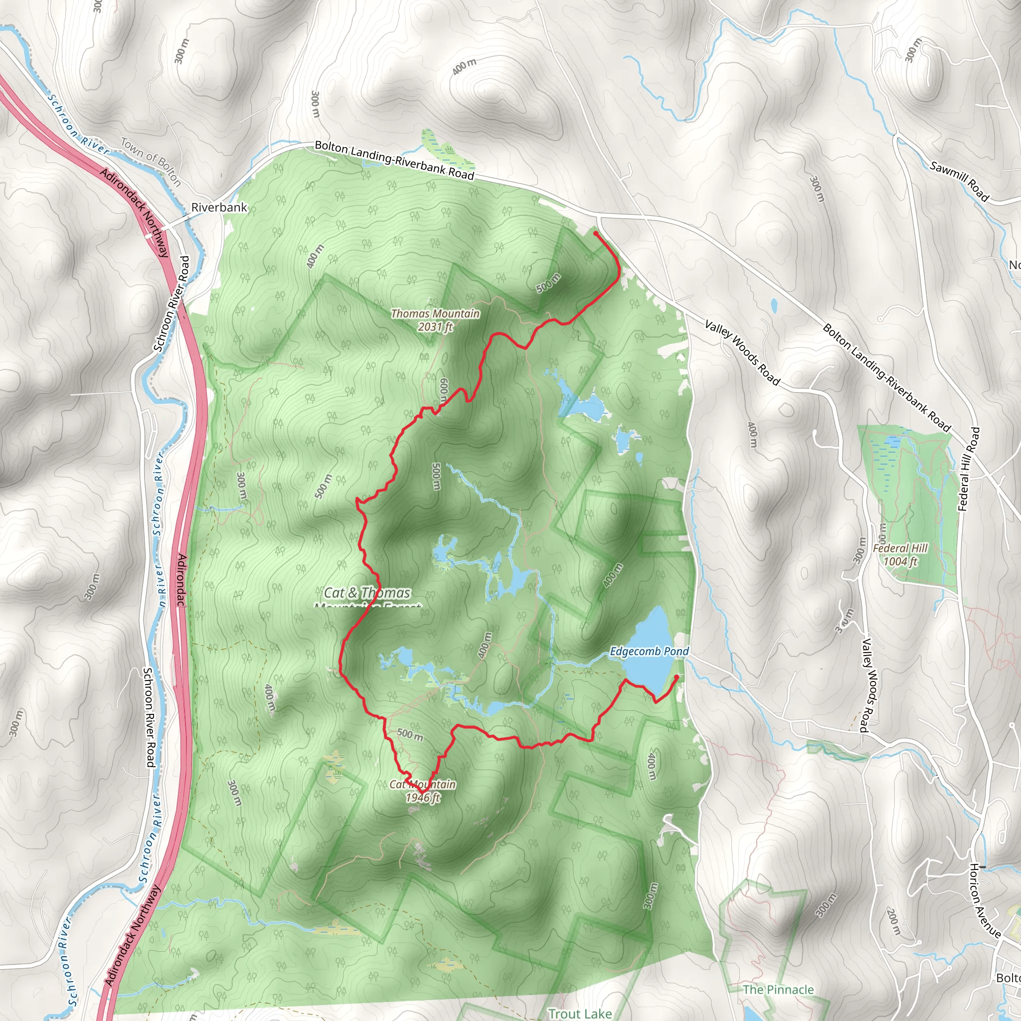 Thomas Mountain, Cat Mountain and Edgecomb Pond Trail mobile static map