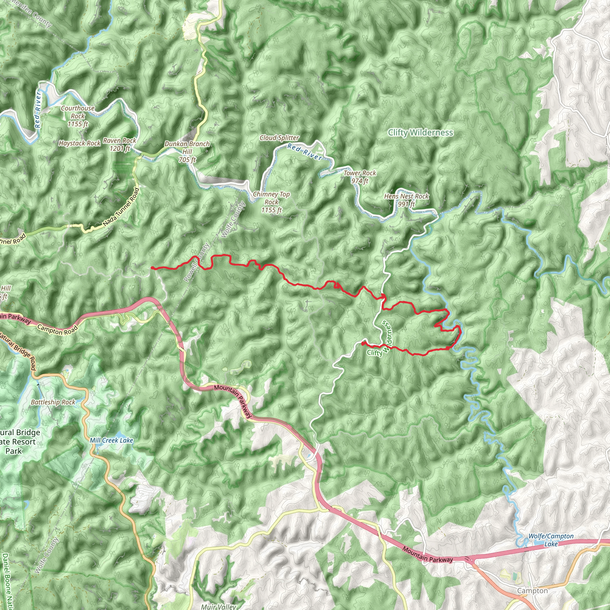 Sheltowee Trace and Wildcat Trail mobile static map