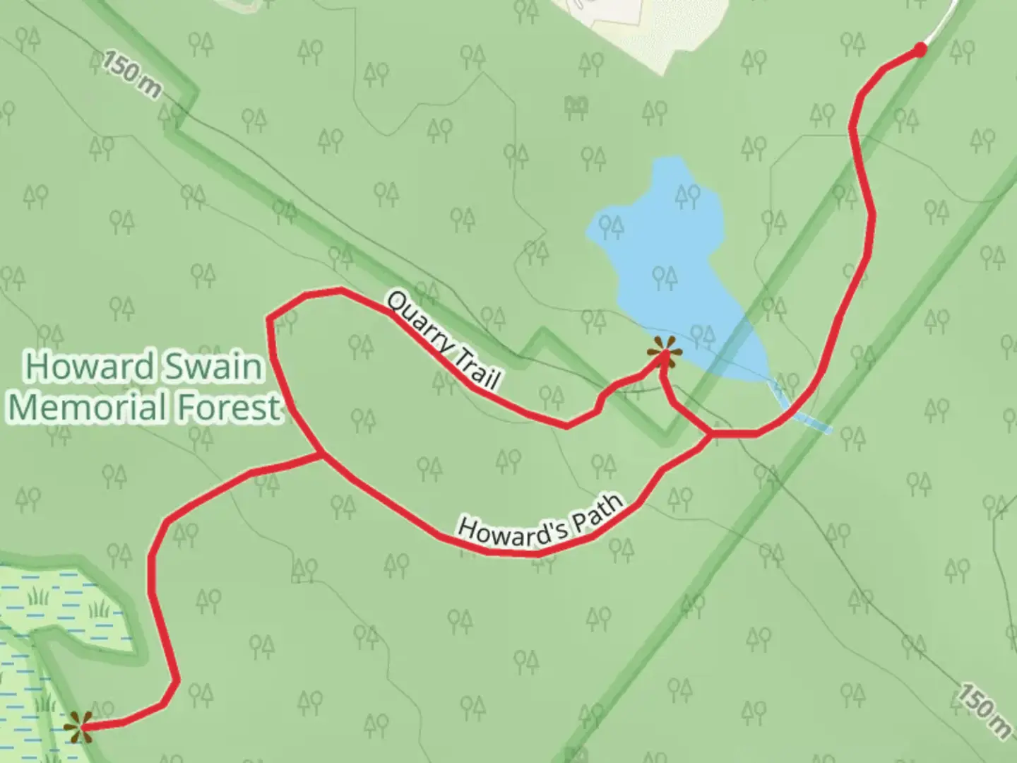 An image depicting the trail Howard's Path and Quarry Loop Trail and its surrounding area.