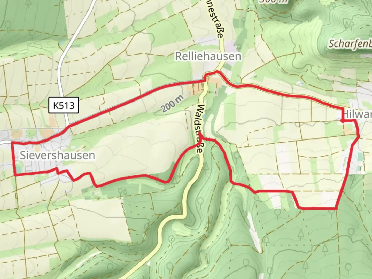 An image depicting the trail Relliehausen Loop and its surrounding area.