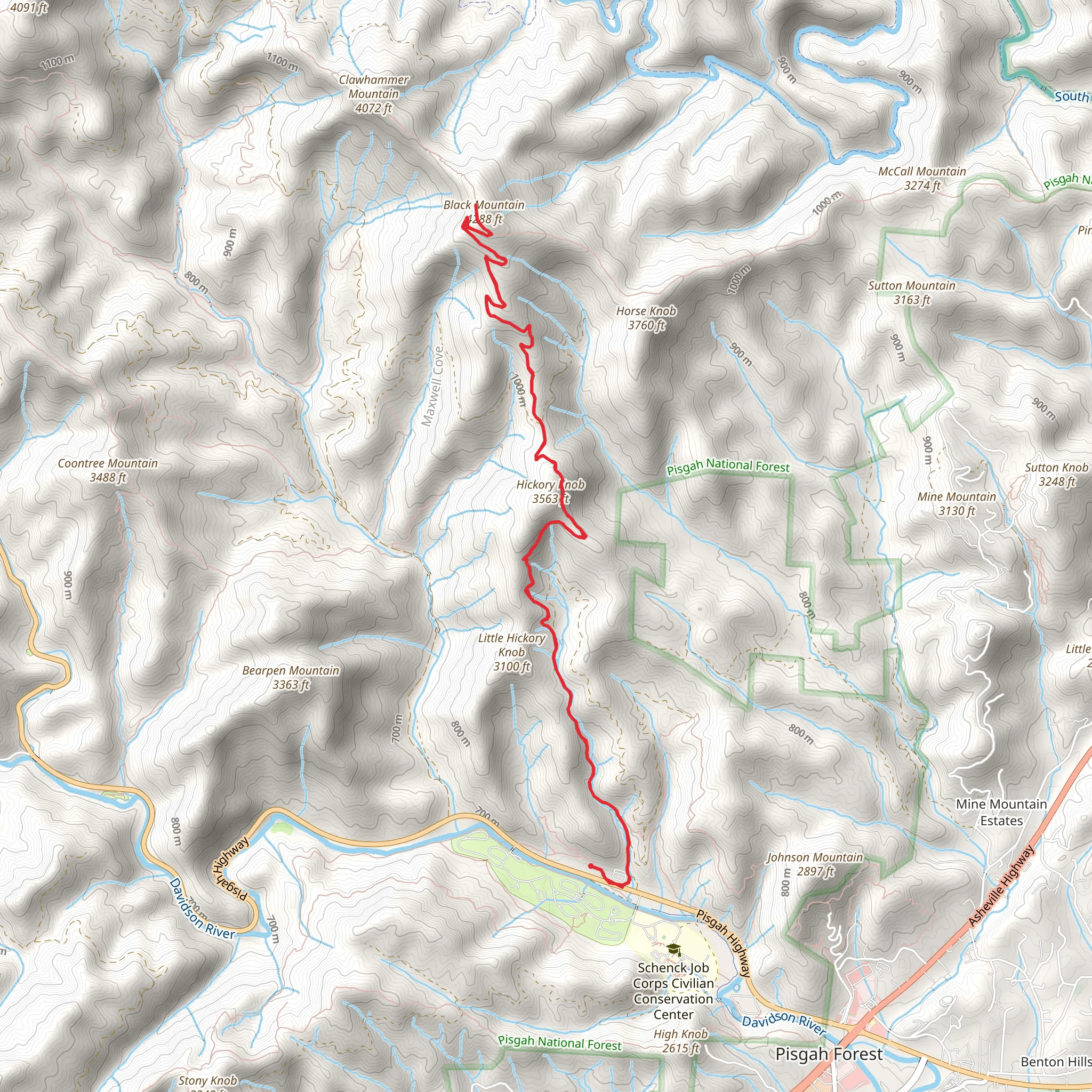 Black Mountain Trail via Hickory Knob mobile static map