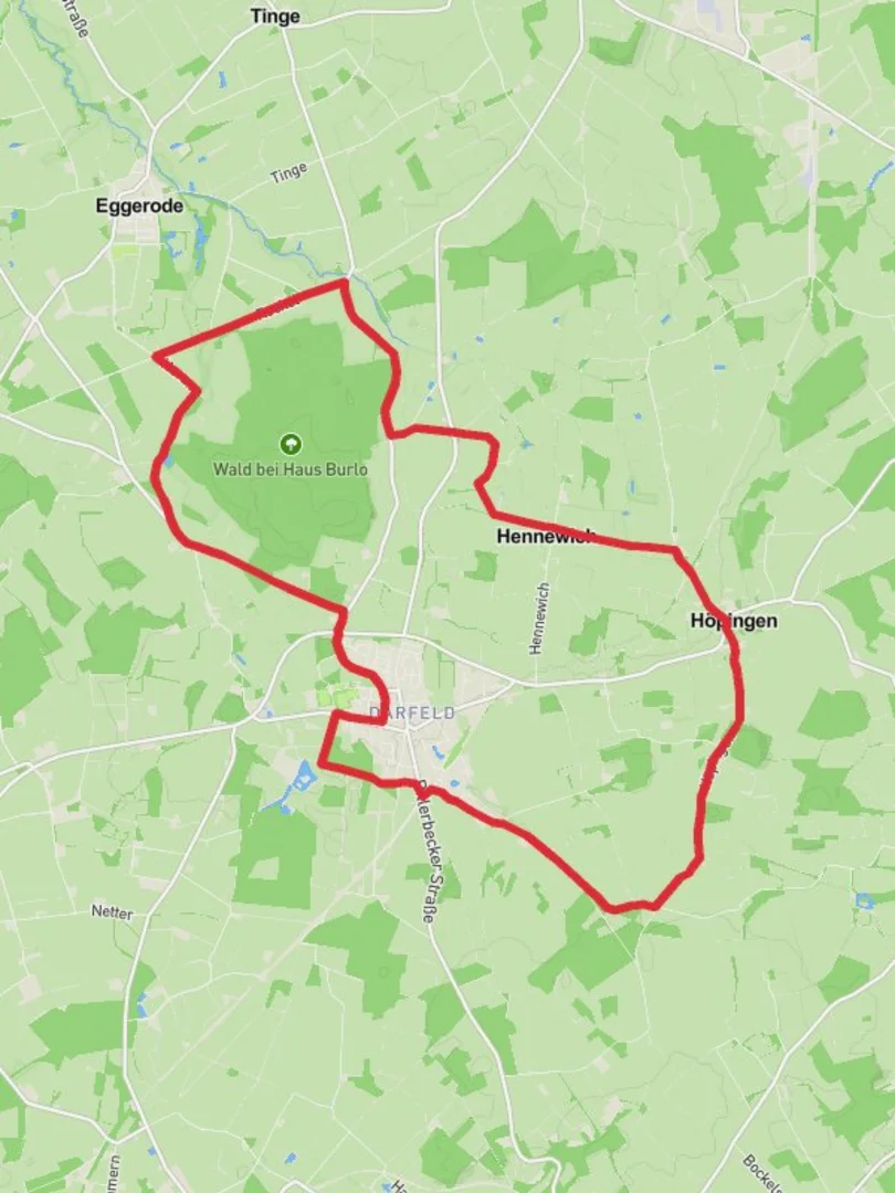 An image depicting the trail Darfeld and Wald bei Haus Burlo Loop and its surrounding area.