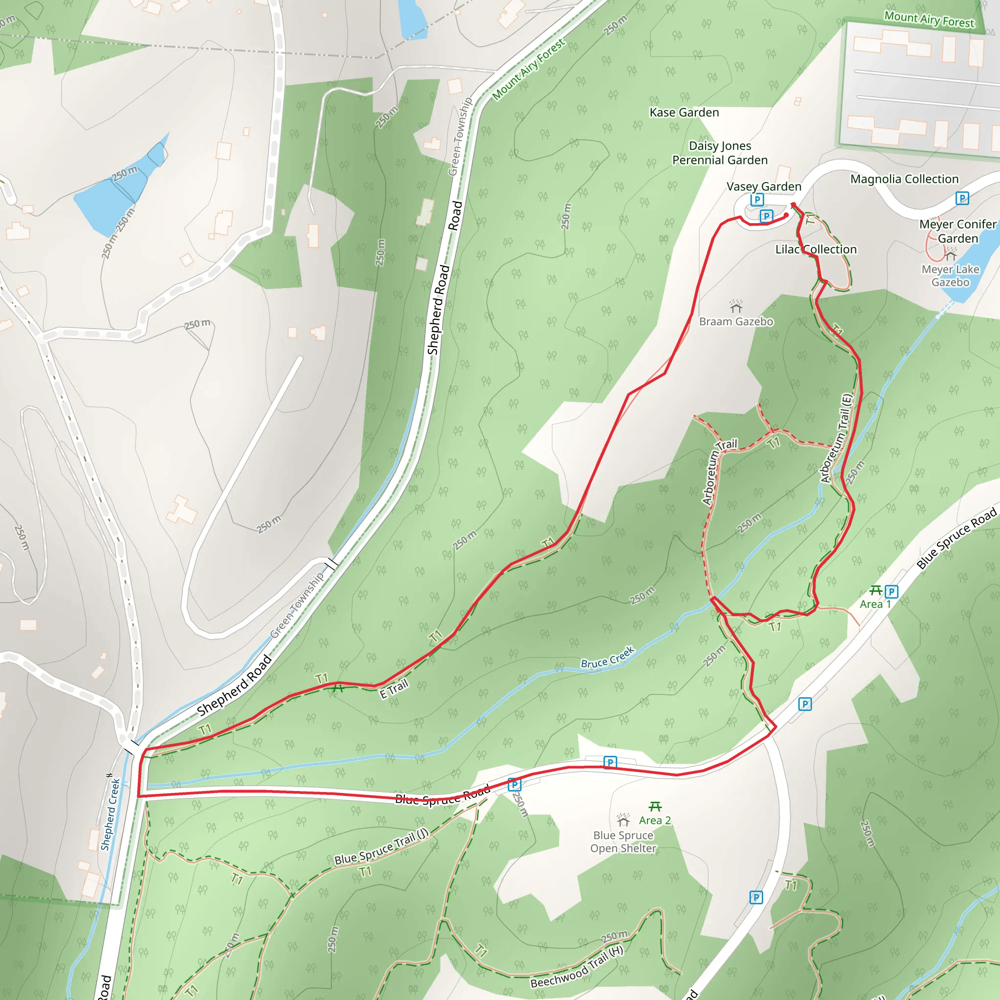 E trail and Arboretum Loop Trail mobile static map