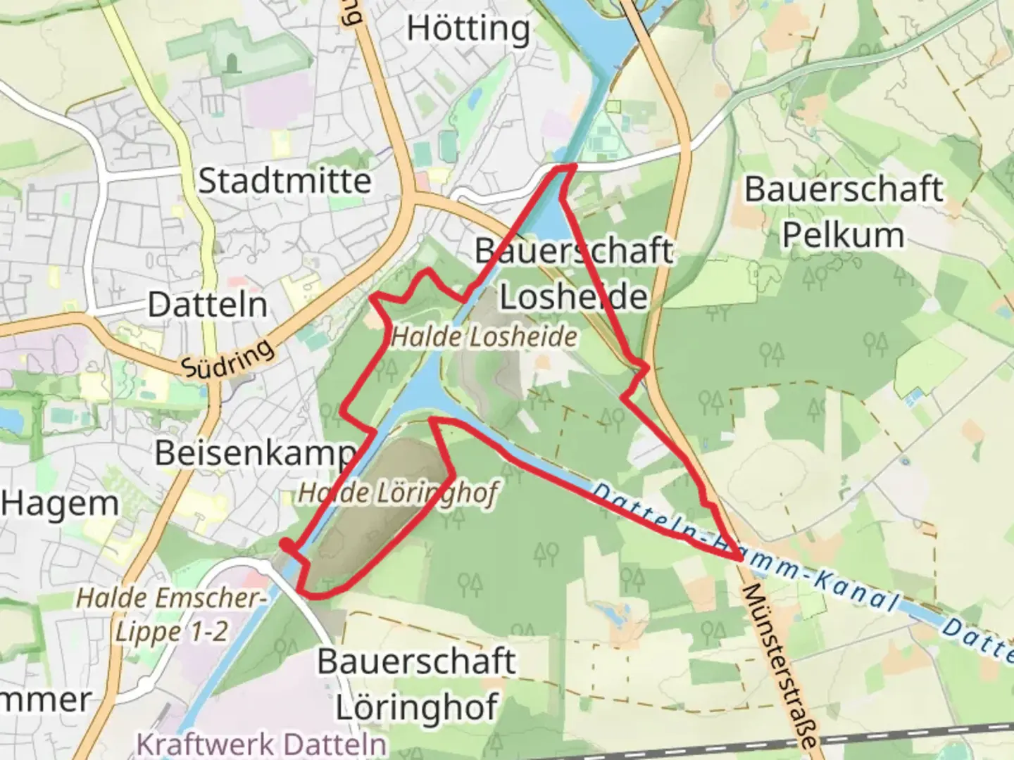 An image depicting the trail Dortmund Ems Kanal Loop via Halde Emscher and its surrounding area.