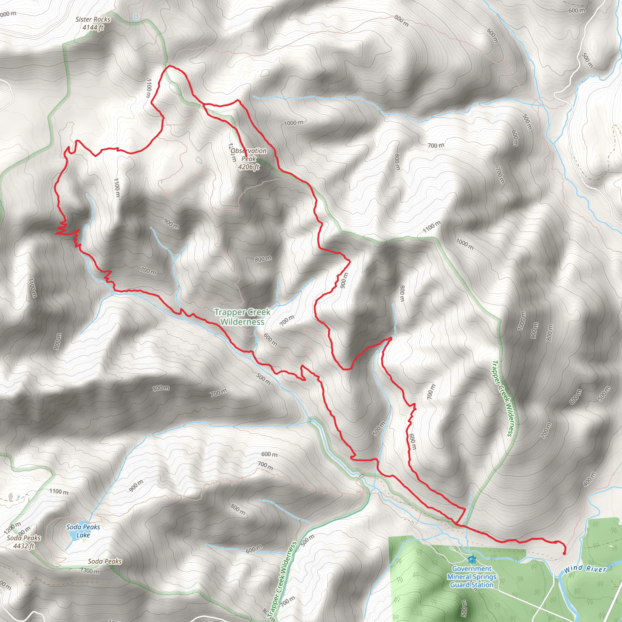 Observation Peak Loop via Trapper Creek Trail mobile static map